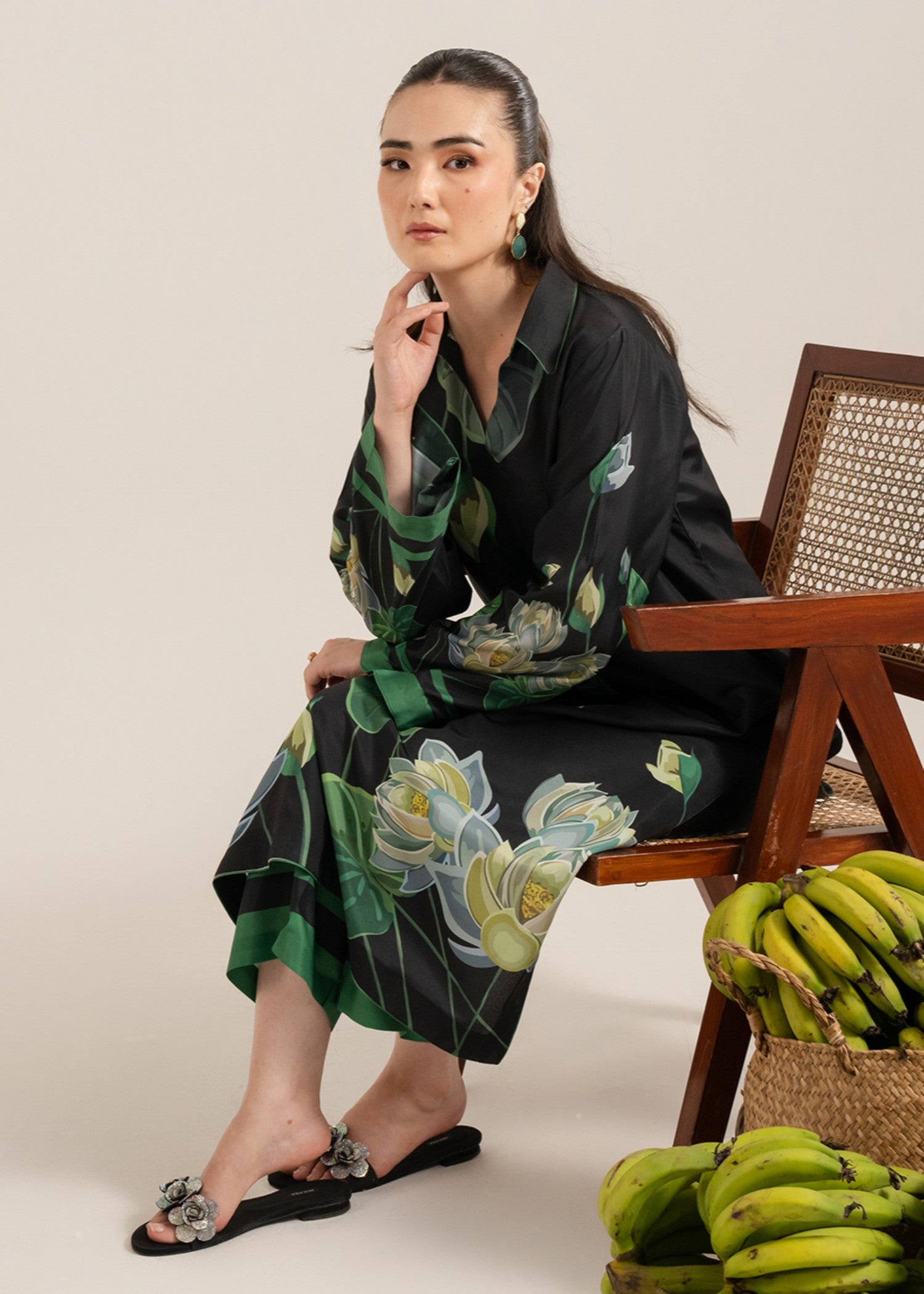 poly lawn Kurta Set in Green