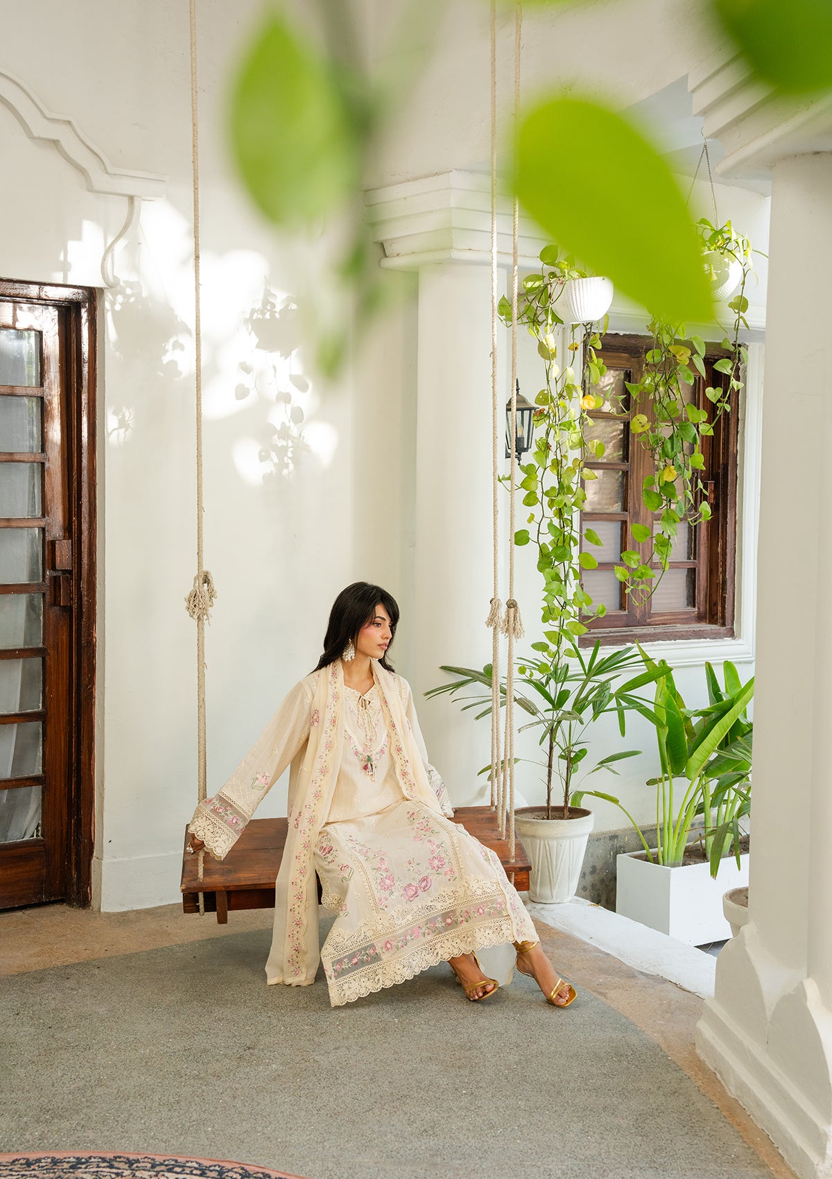 lawn Kurta Set in Cream