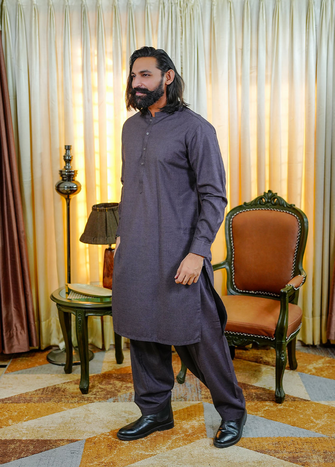 acrylic wool Shalwar Kameez in Purple heart by Real Image Clothing