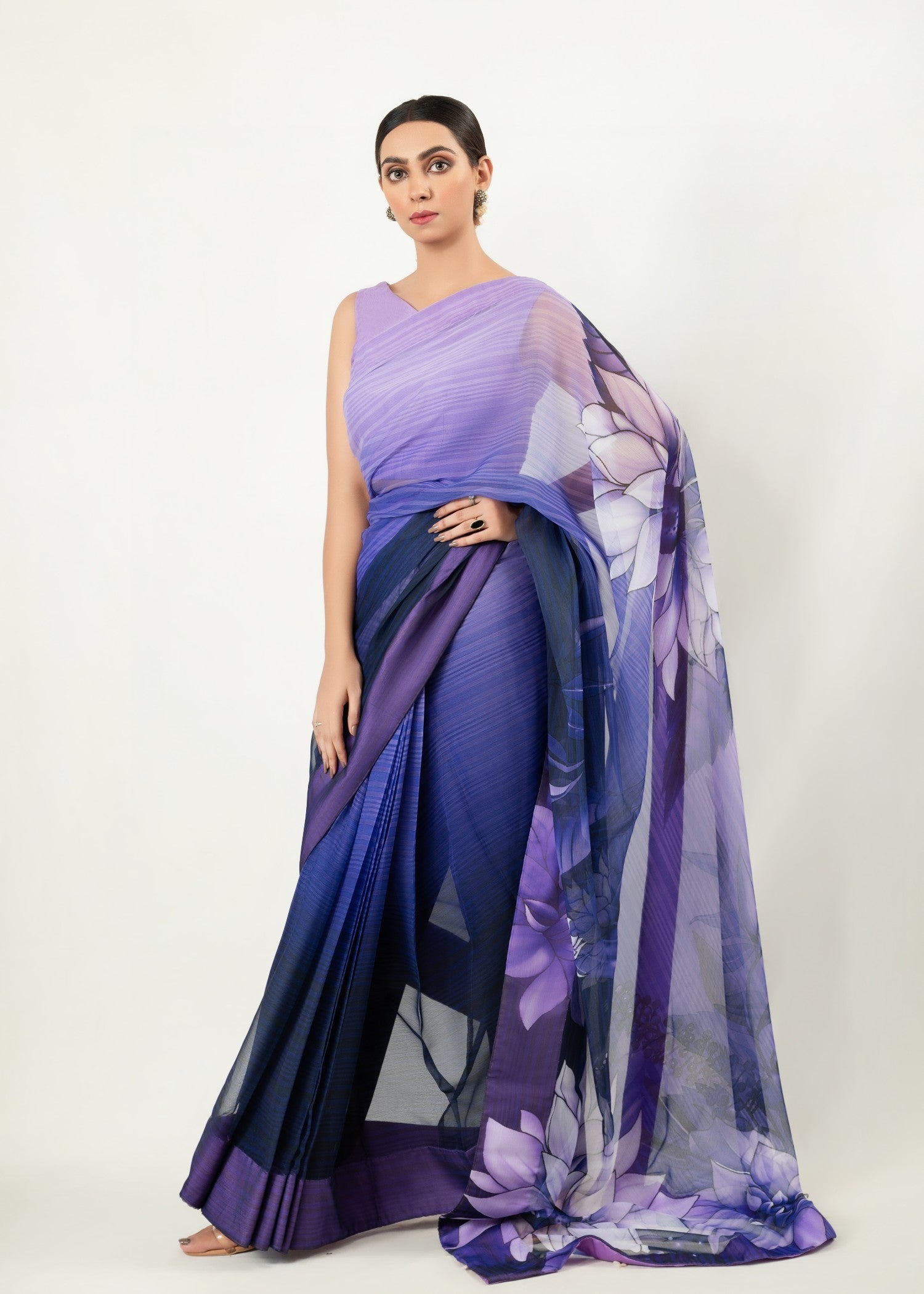 raw silk Saree in Purple rain