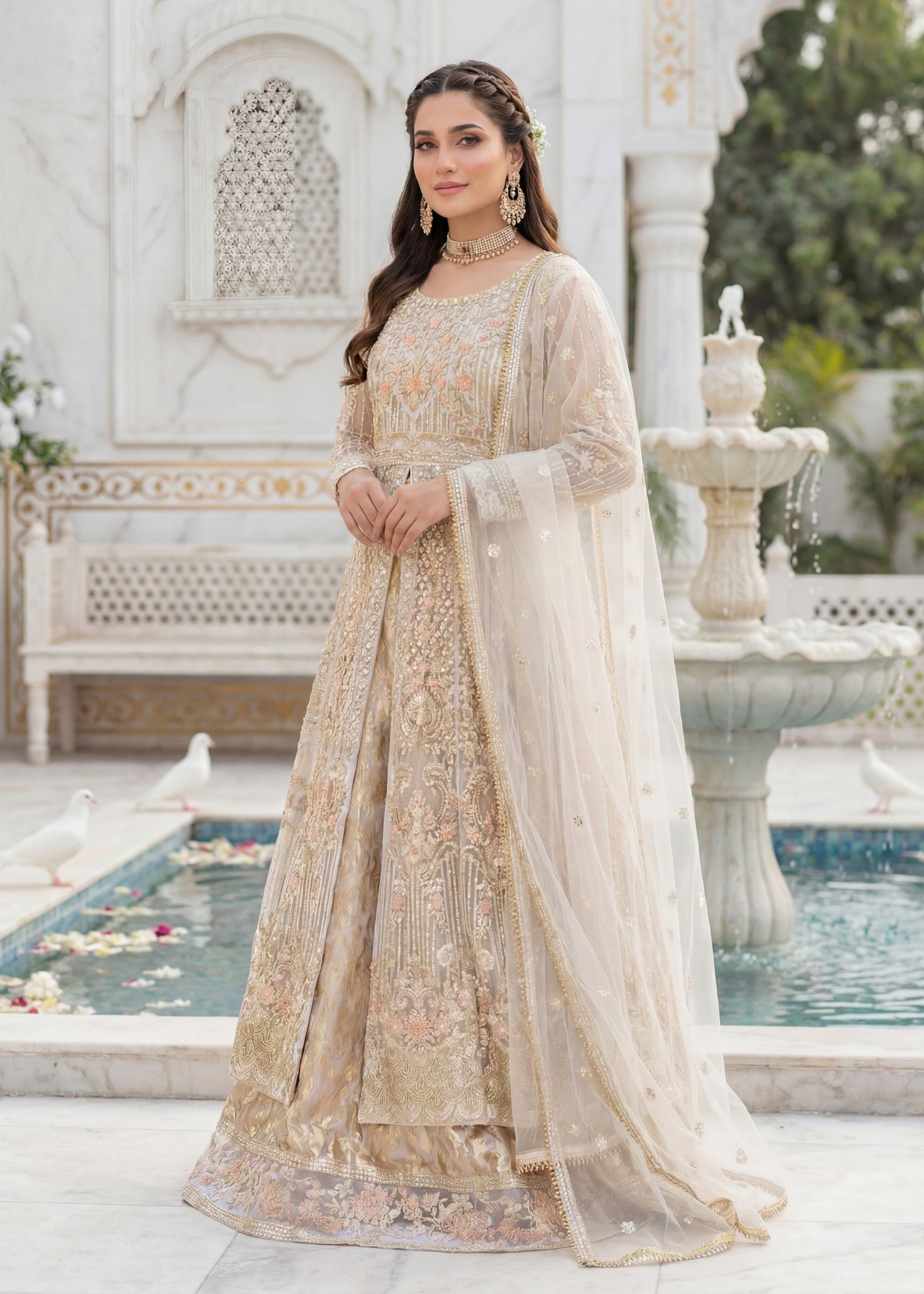 net Pishwas in Pearl white