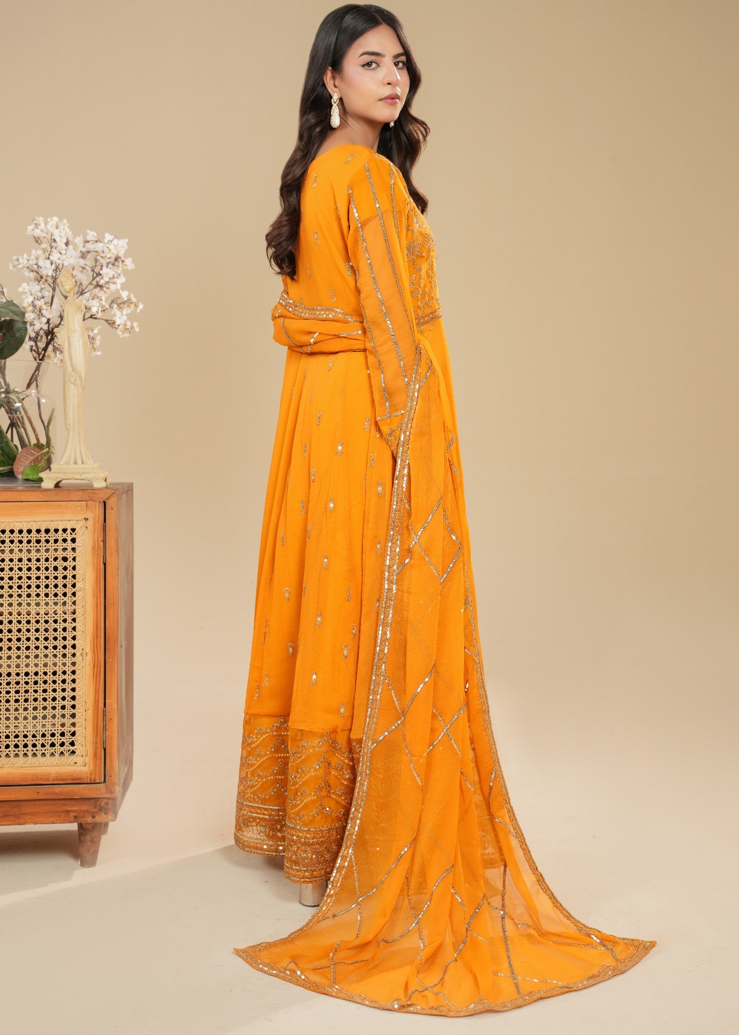 crinkle chiffon Maxi in Orange
