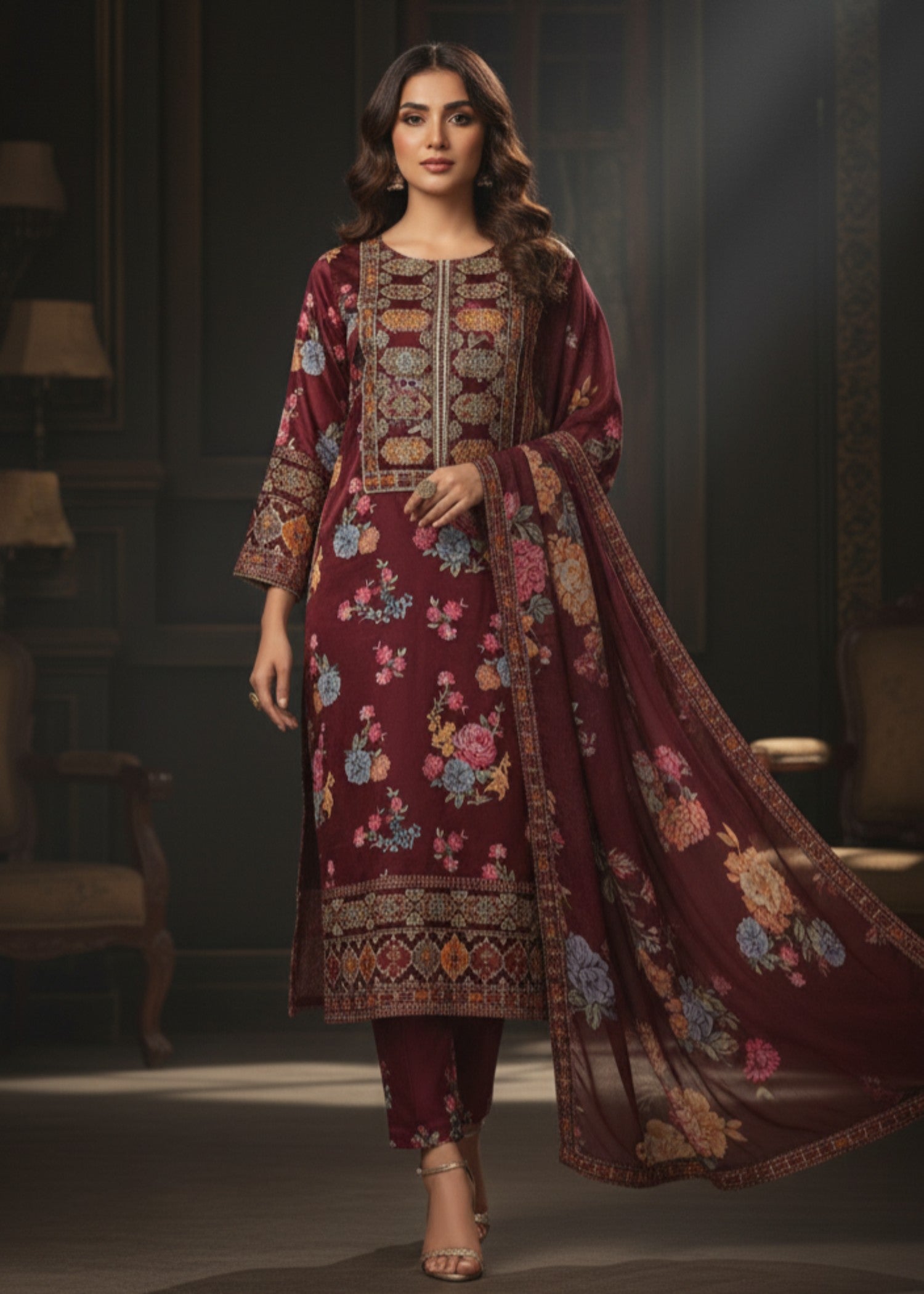 pk charmuse silk Kurta Set in Maroon