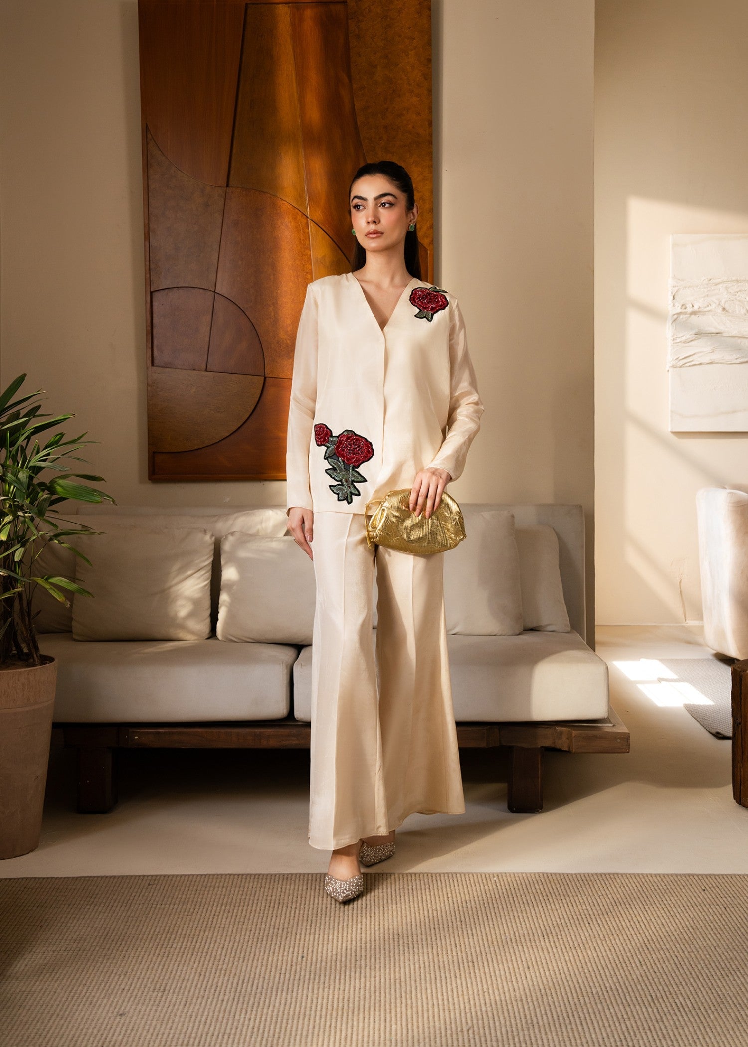 korean raw silk Co Ord Sets in Beige