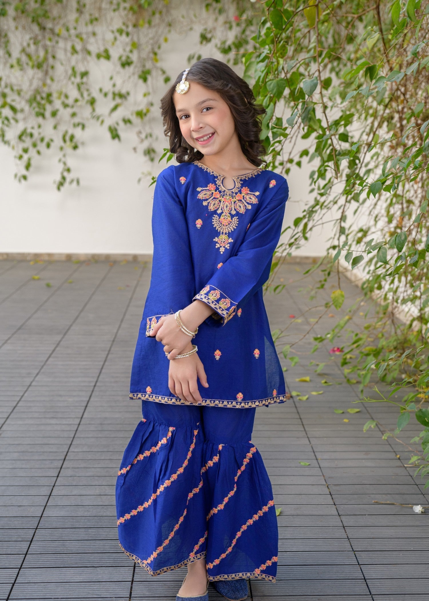 lawn Gharara in Royal blue