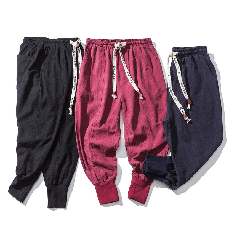 Chinese Style Harem Pants Men Streetwear Casual Joggers Mens Pants Cotton Linen Sweatpants Ankle-Length Men Trousers M-5XL