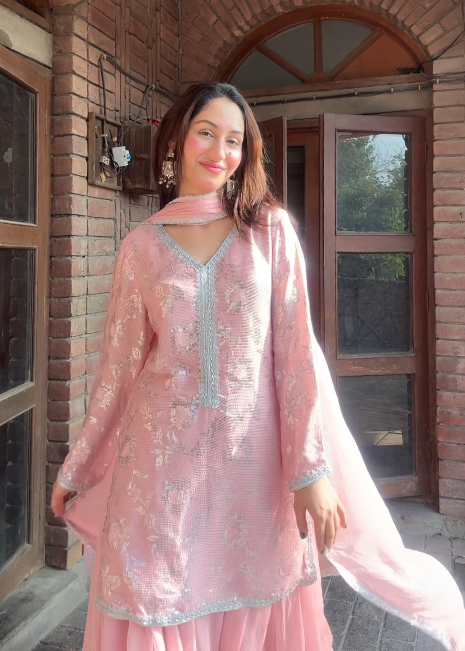 bemberg crinkle chiffon Sharara in Pastel pink
