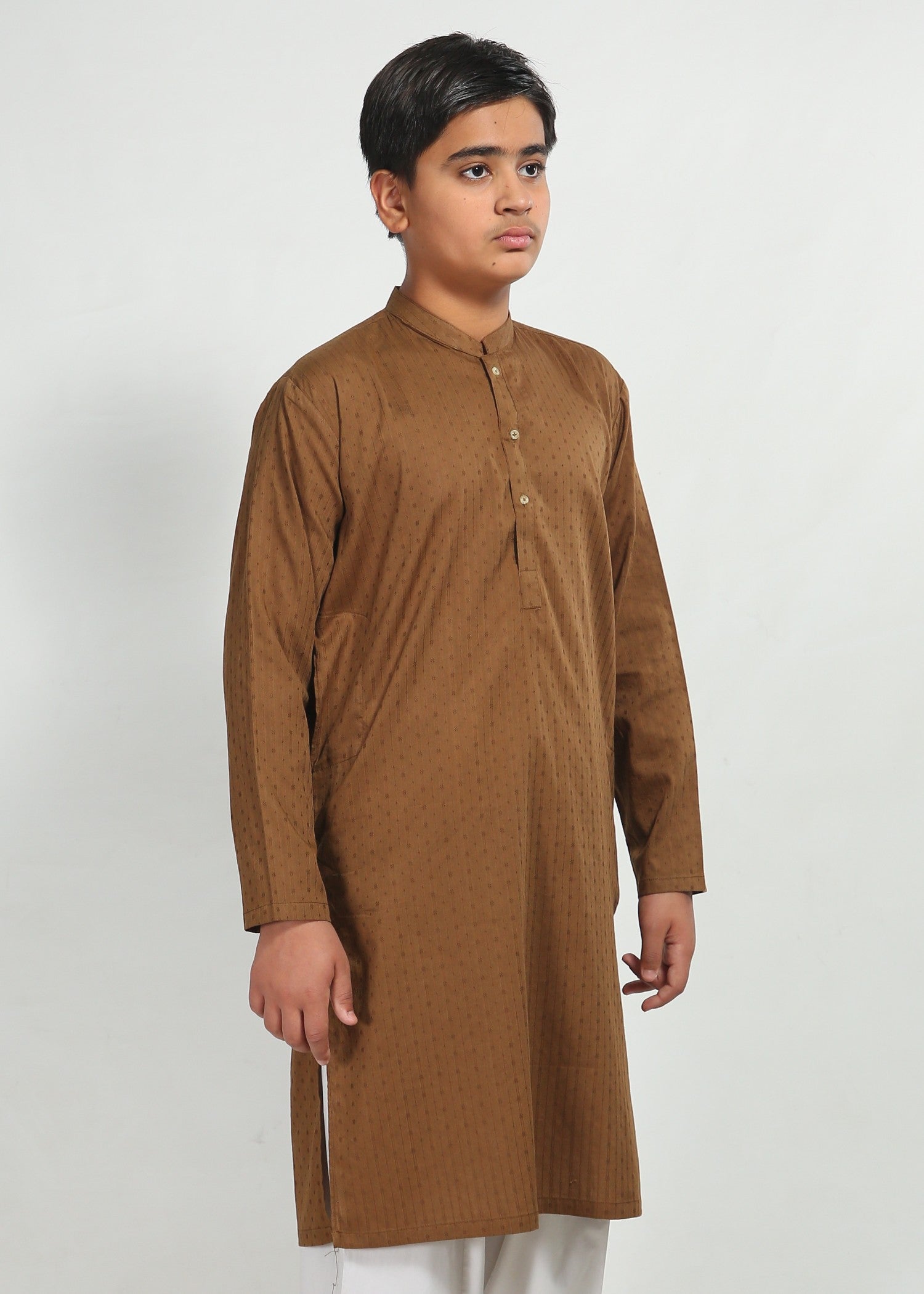 self jacquard Kurta in Brown