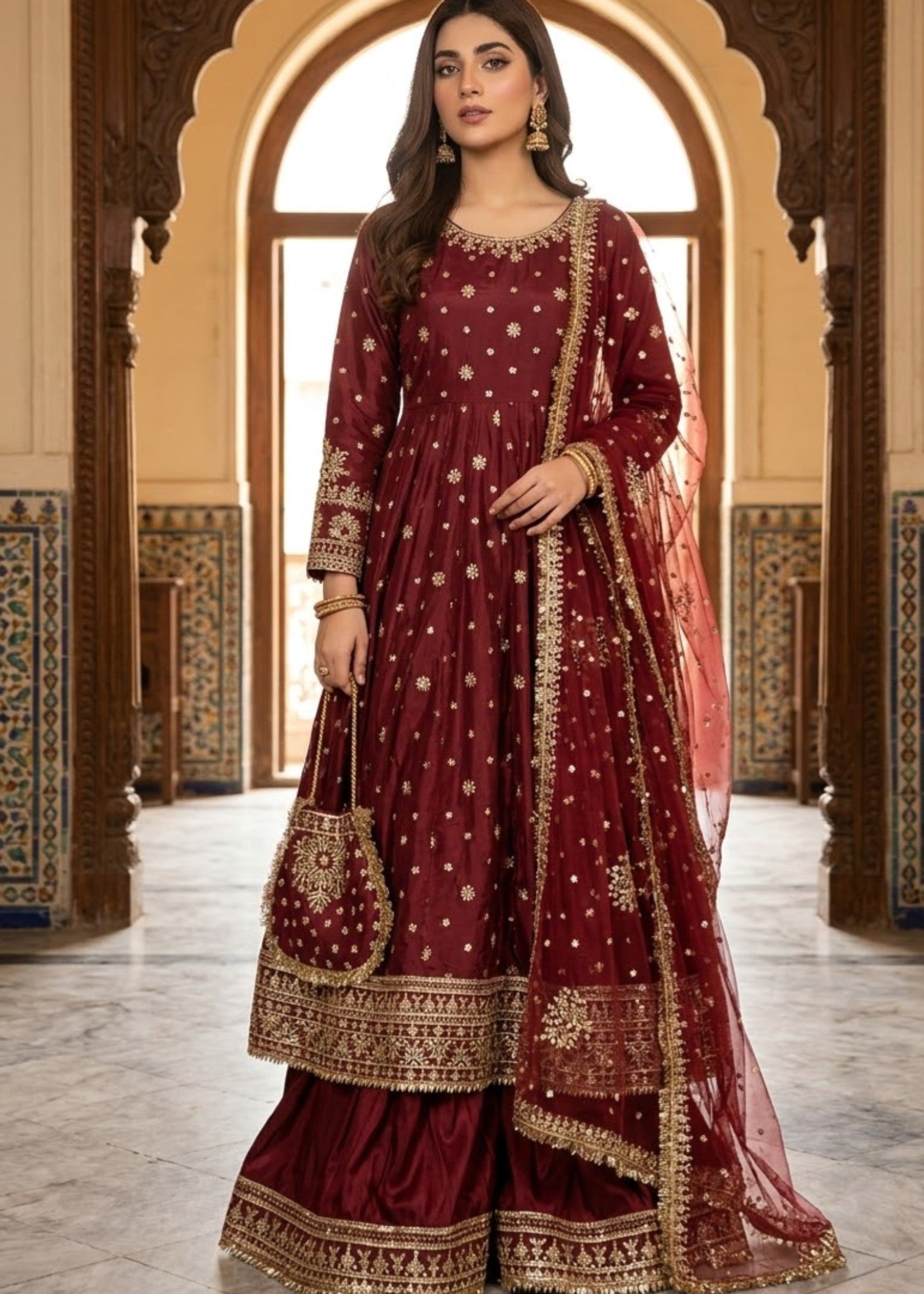 kattan silk Maxi in Maroon