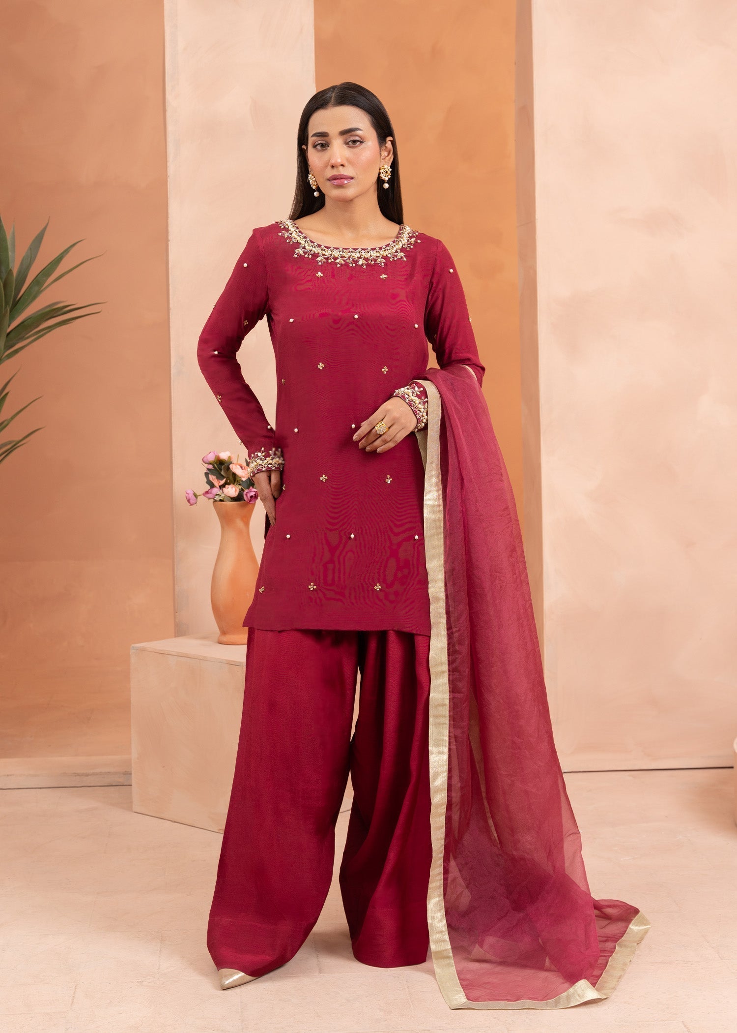raw silk Kurta Set in Maroon