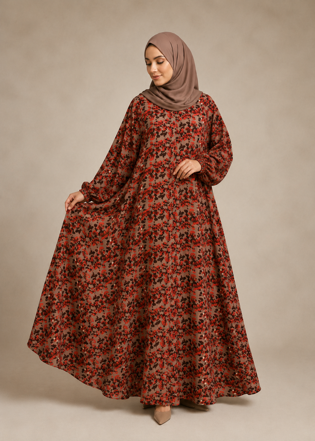 crepe georgette Abaya in Warm grey