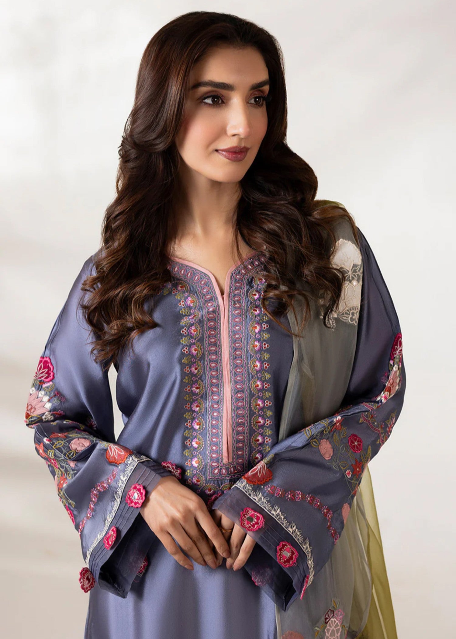 cotton silk Kurta Set in Purple ash