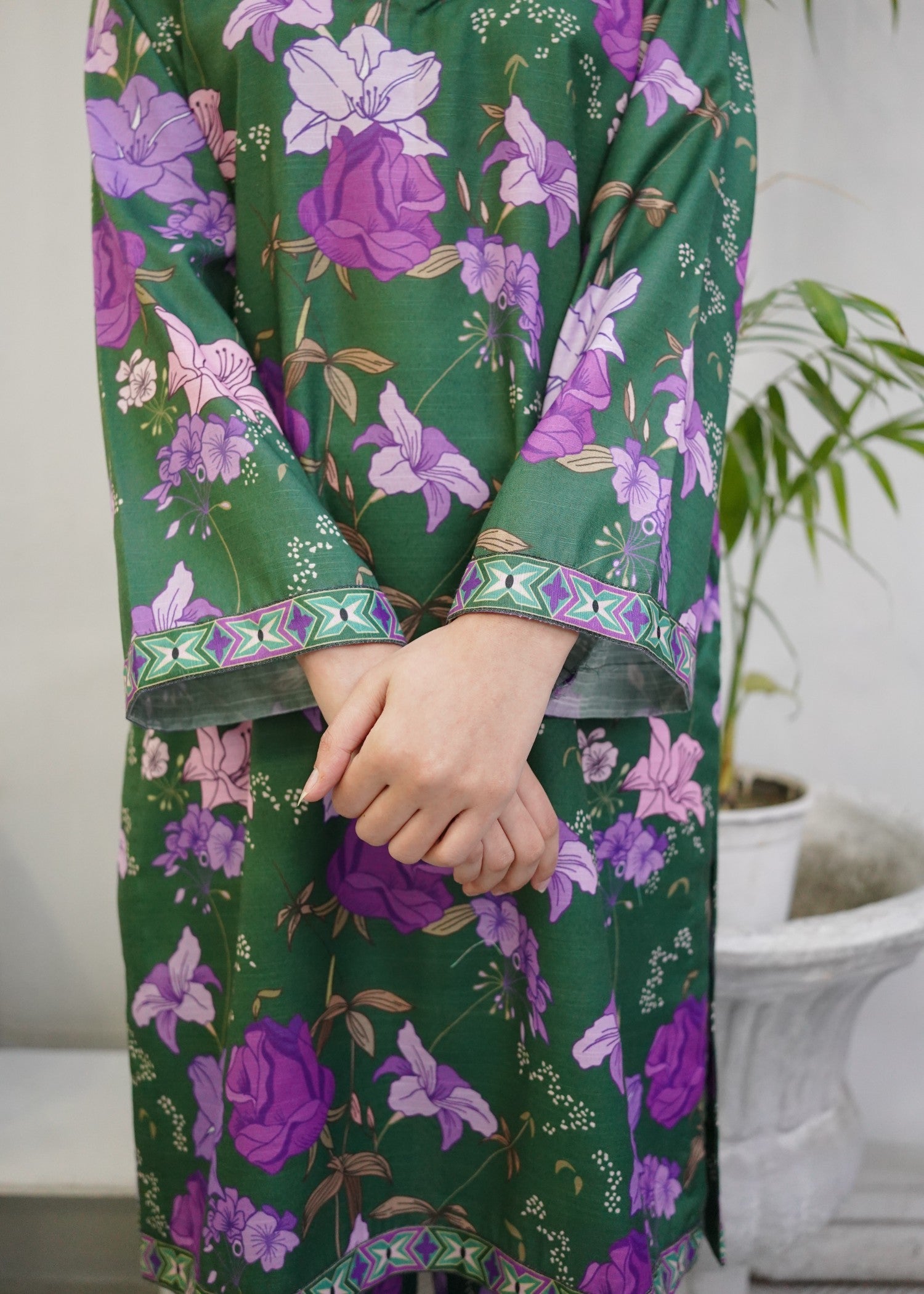 slub khaddar Co Ord Sets in Emerald green