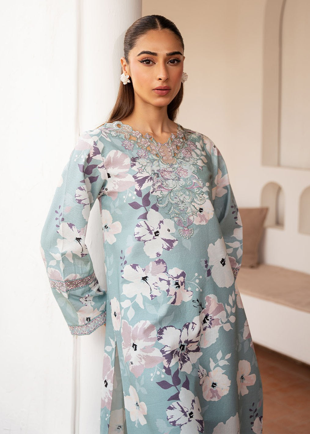 khaddar Unstitched in Powder blue