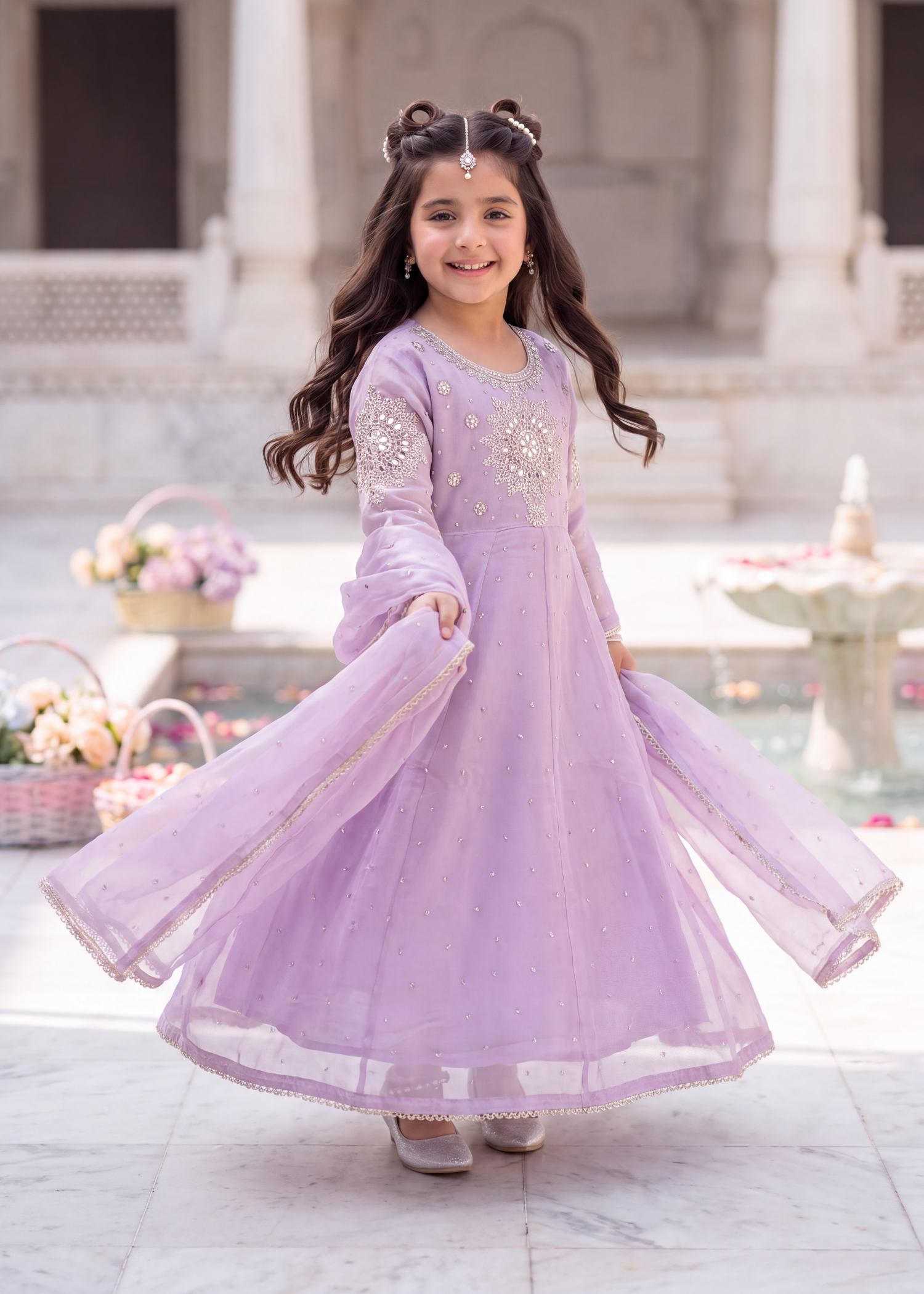 tissue silk Pishwas in Lilac