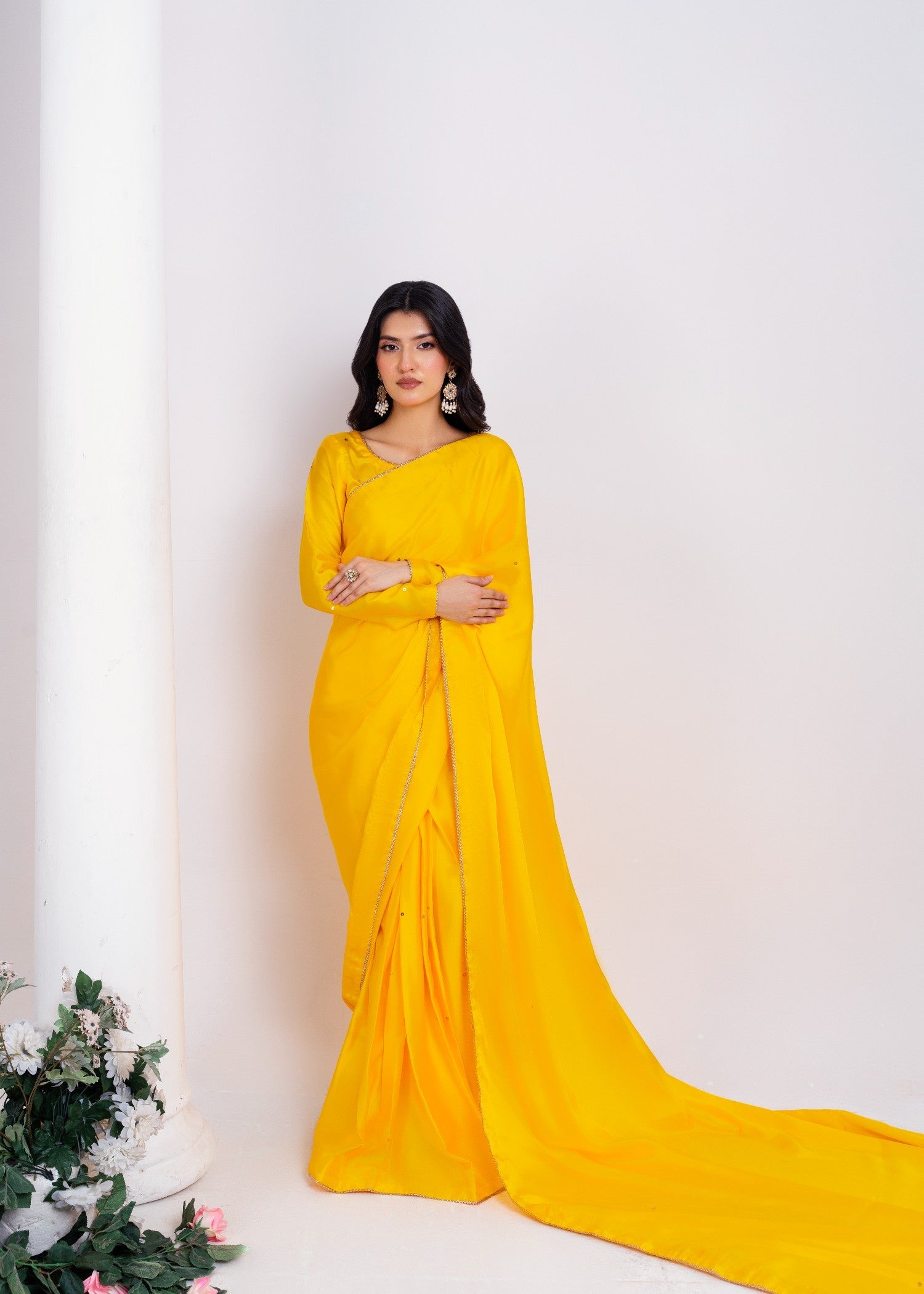 silk Saree in Yellow