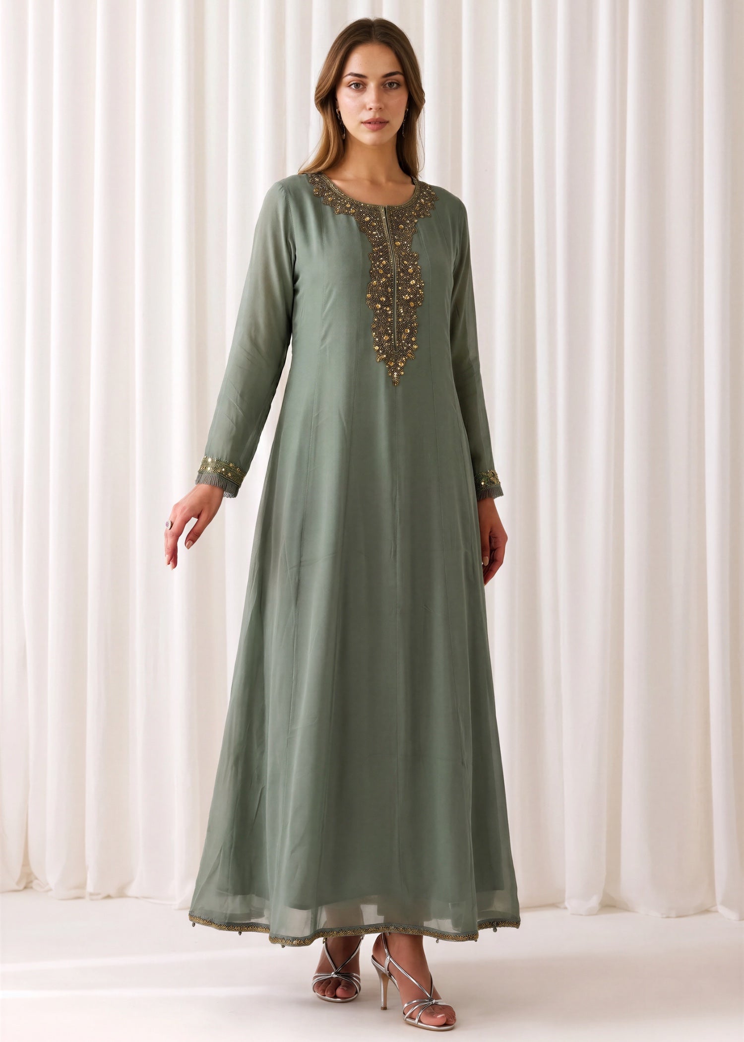 chiffon Maxi in Moss green