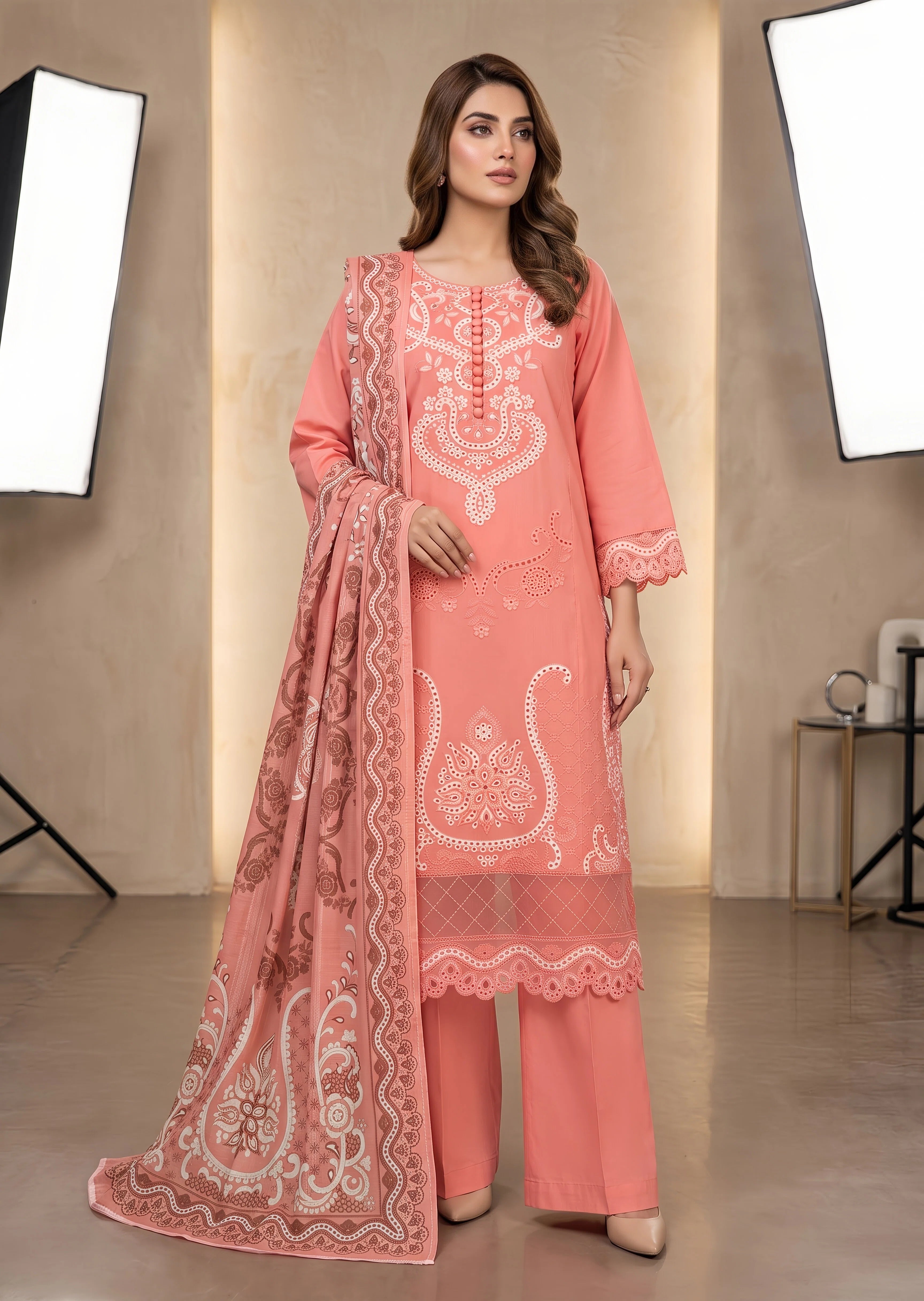 cotton linen Kurta Set in Taffy pink