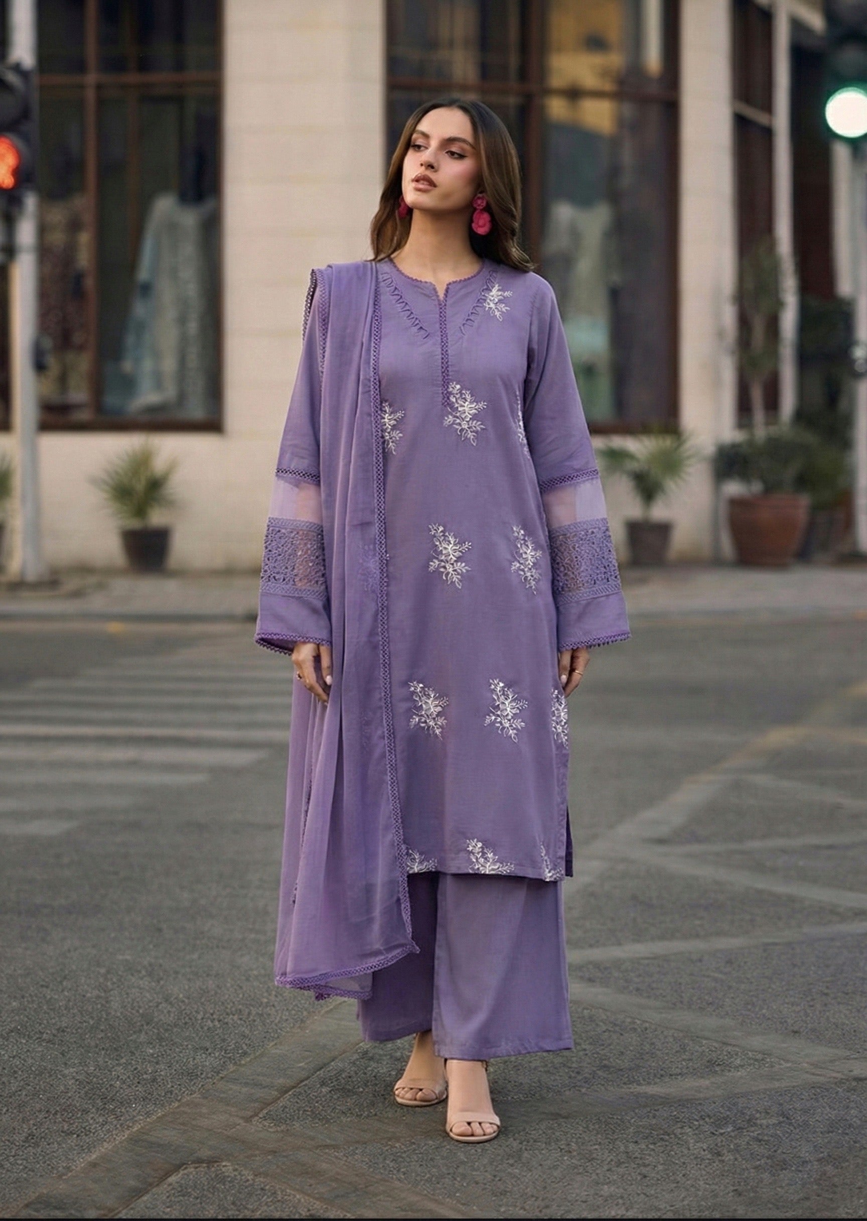 linen Kurta Set in Lavender