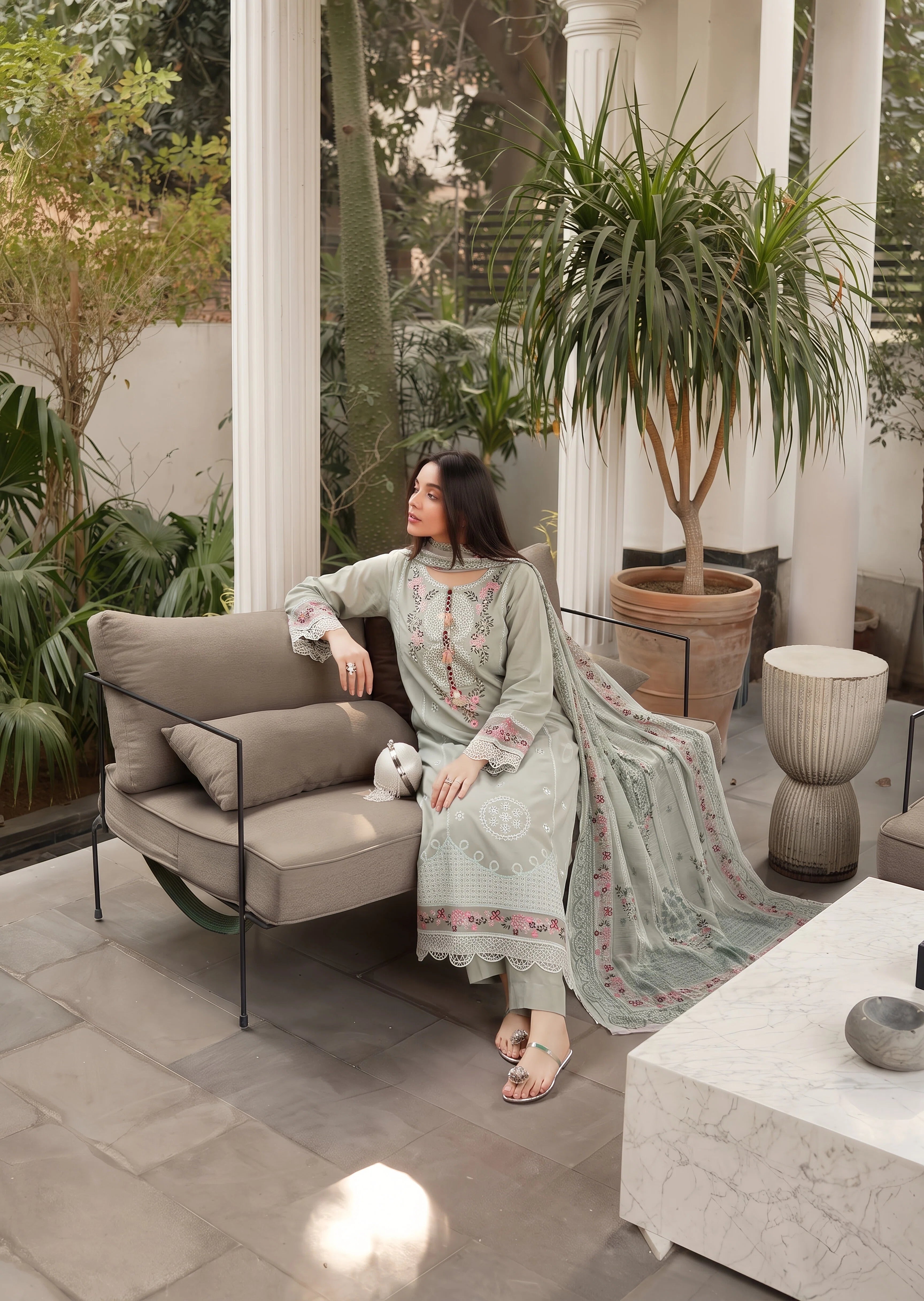 cotton linen Kurta Set in Ash grey