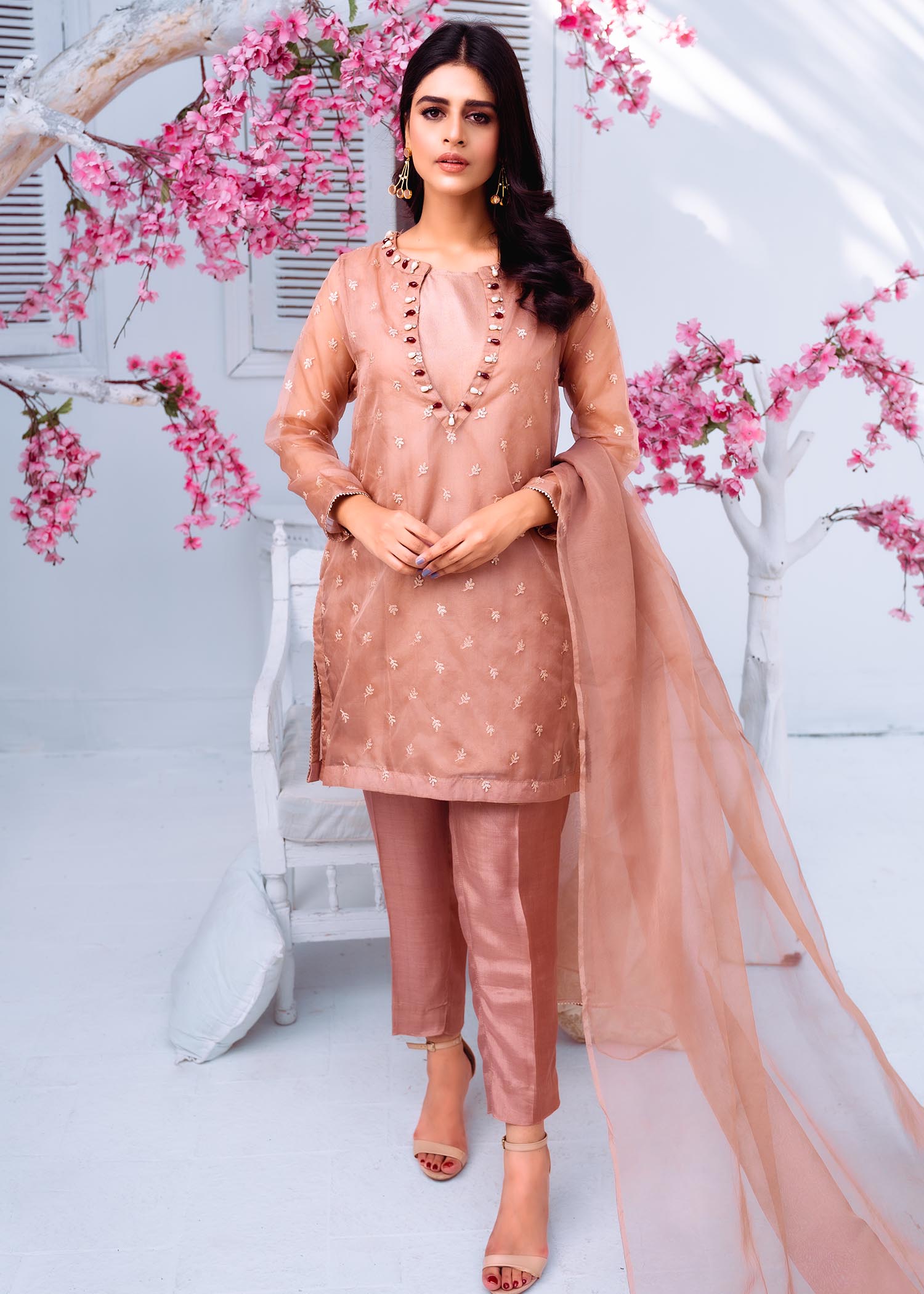 organza Kurta Set in Honey