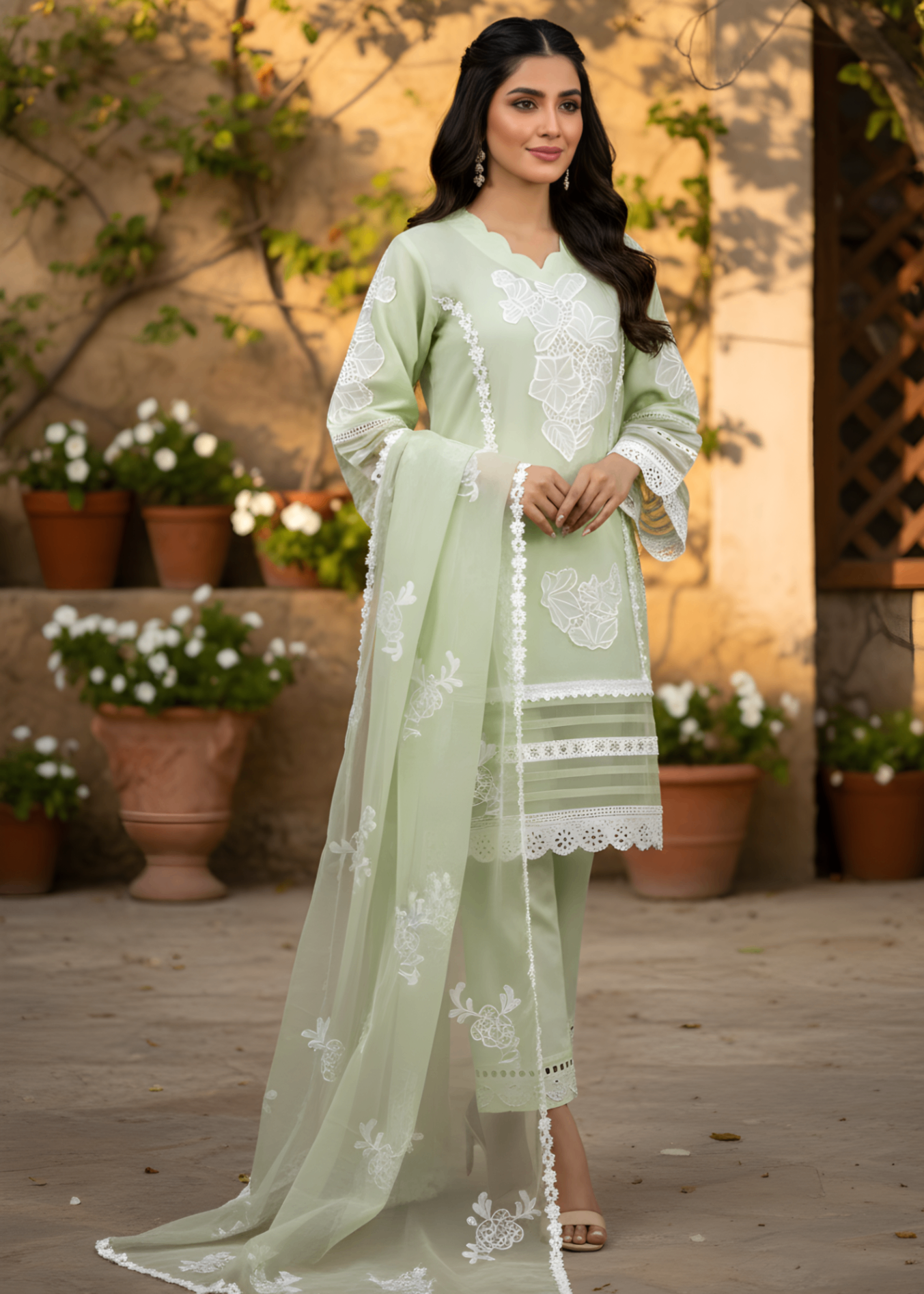 khaddi net Kurta Set in Mint green