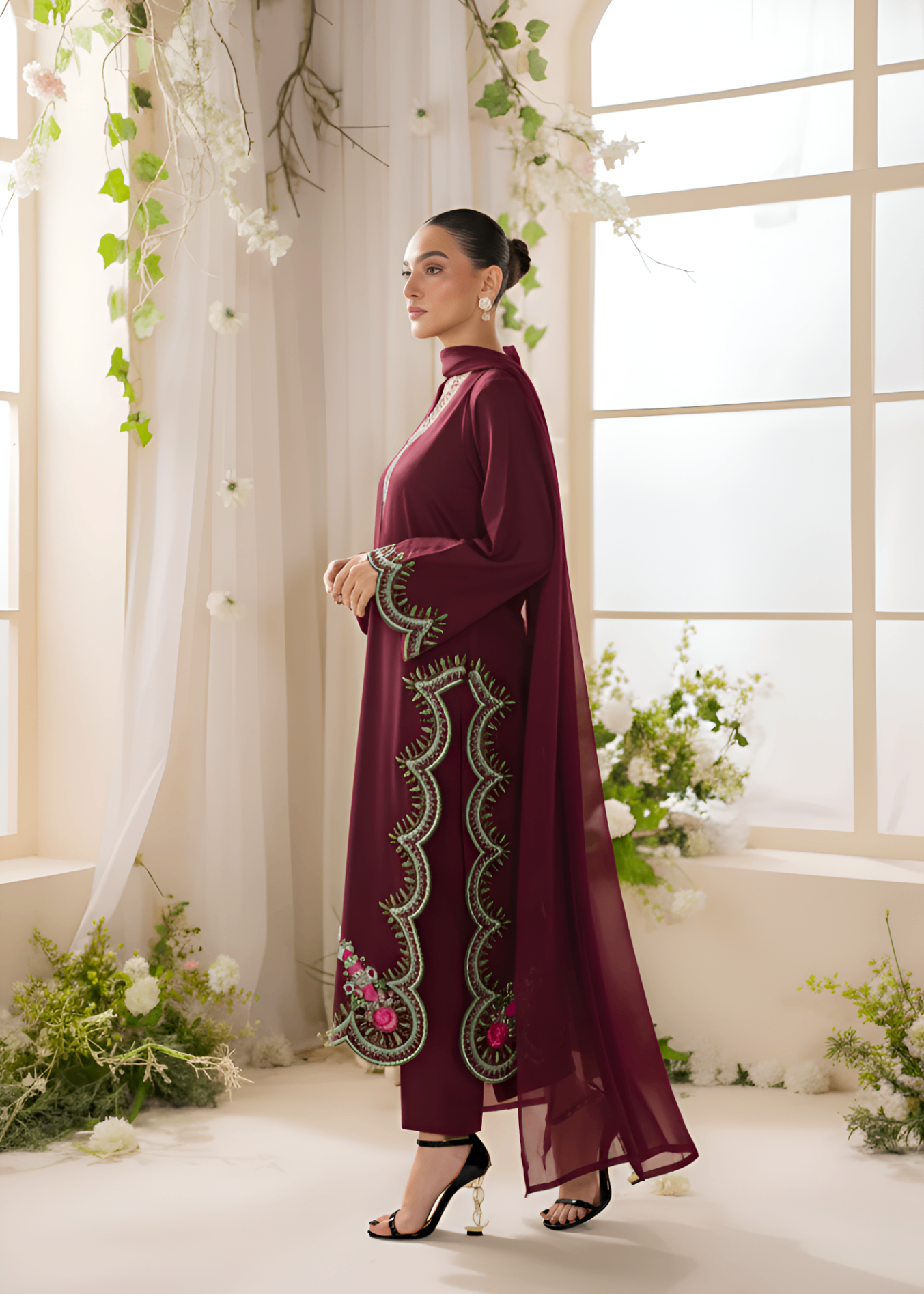 linen Kurta Set in Maroon