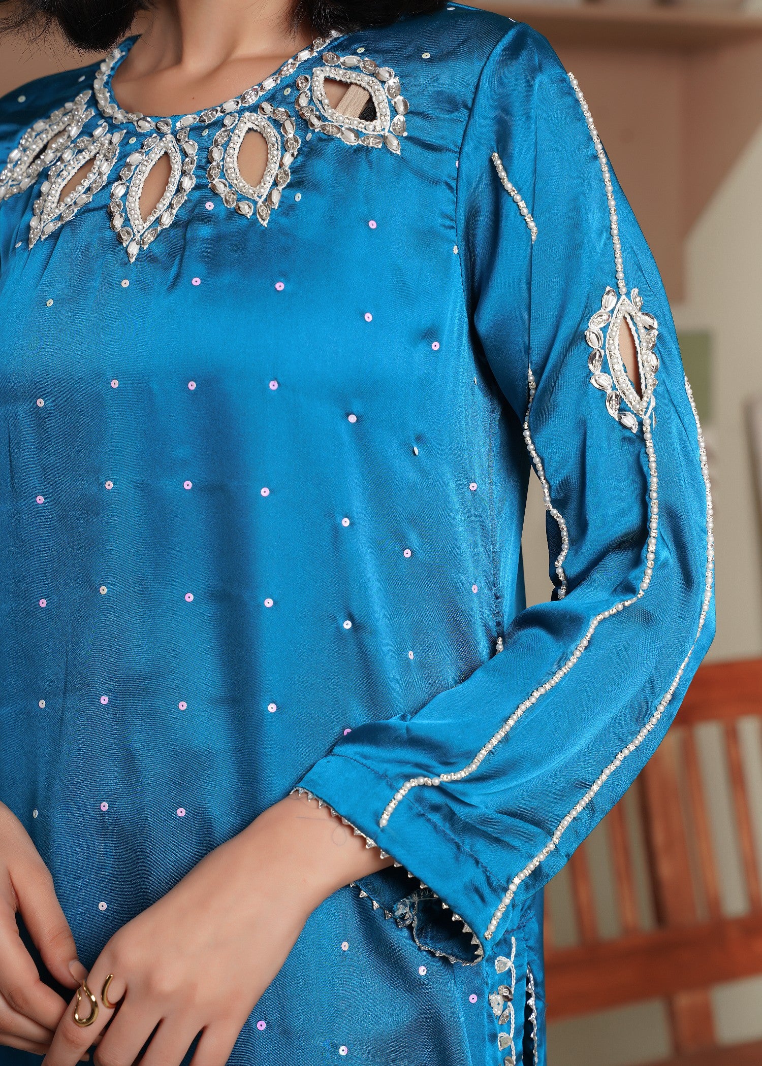silk Kurta Set in Dodger blue