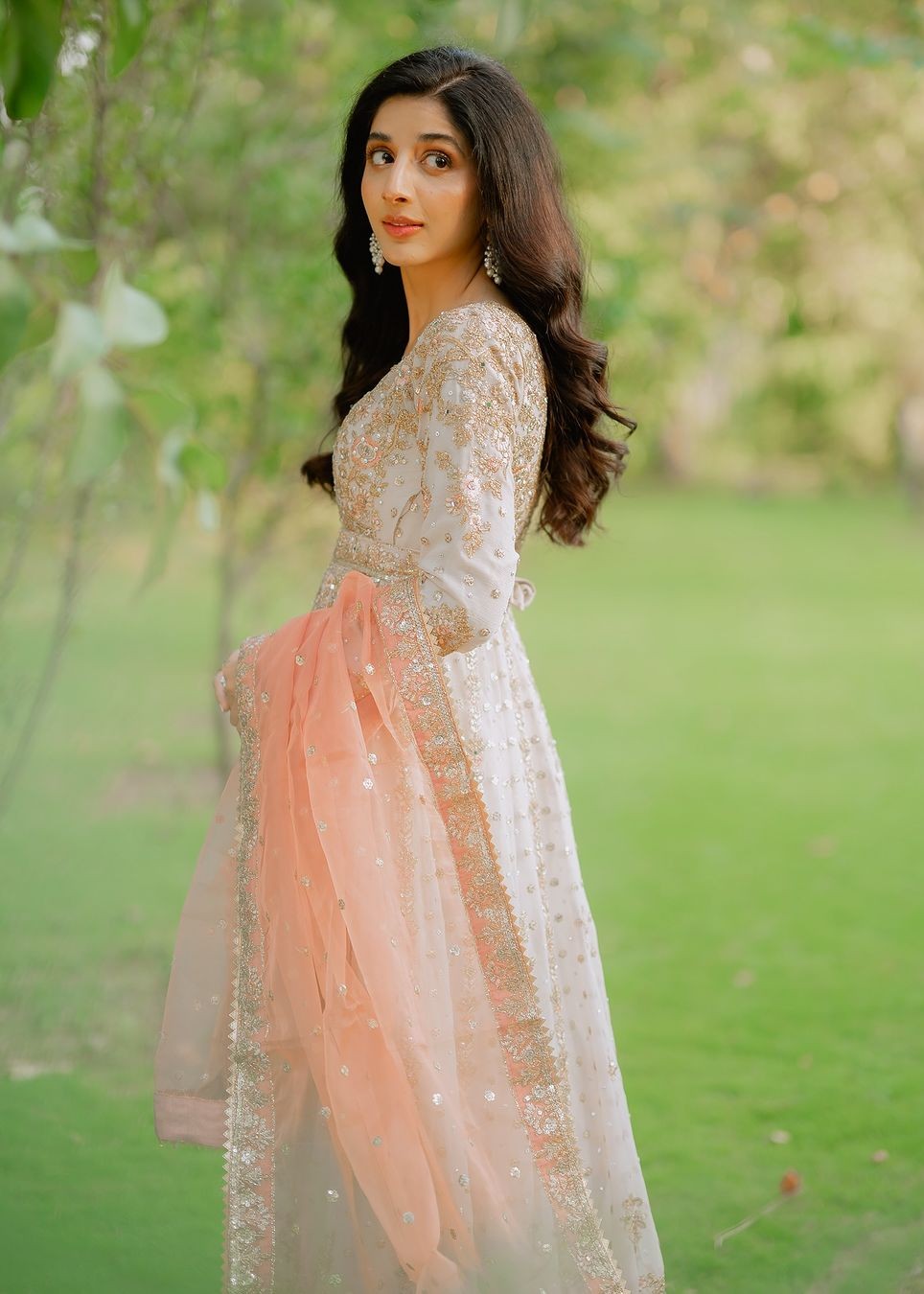 chiffon Angrakha in Ivory