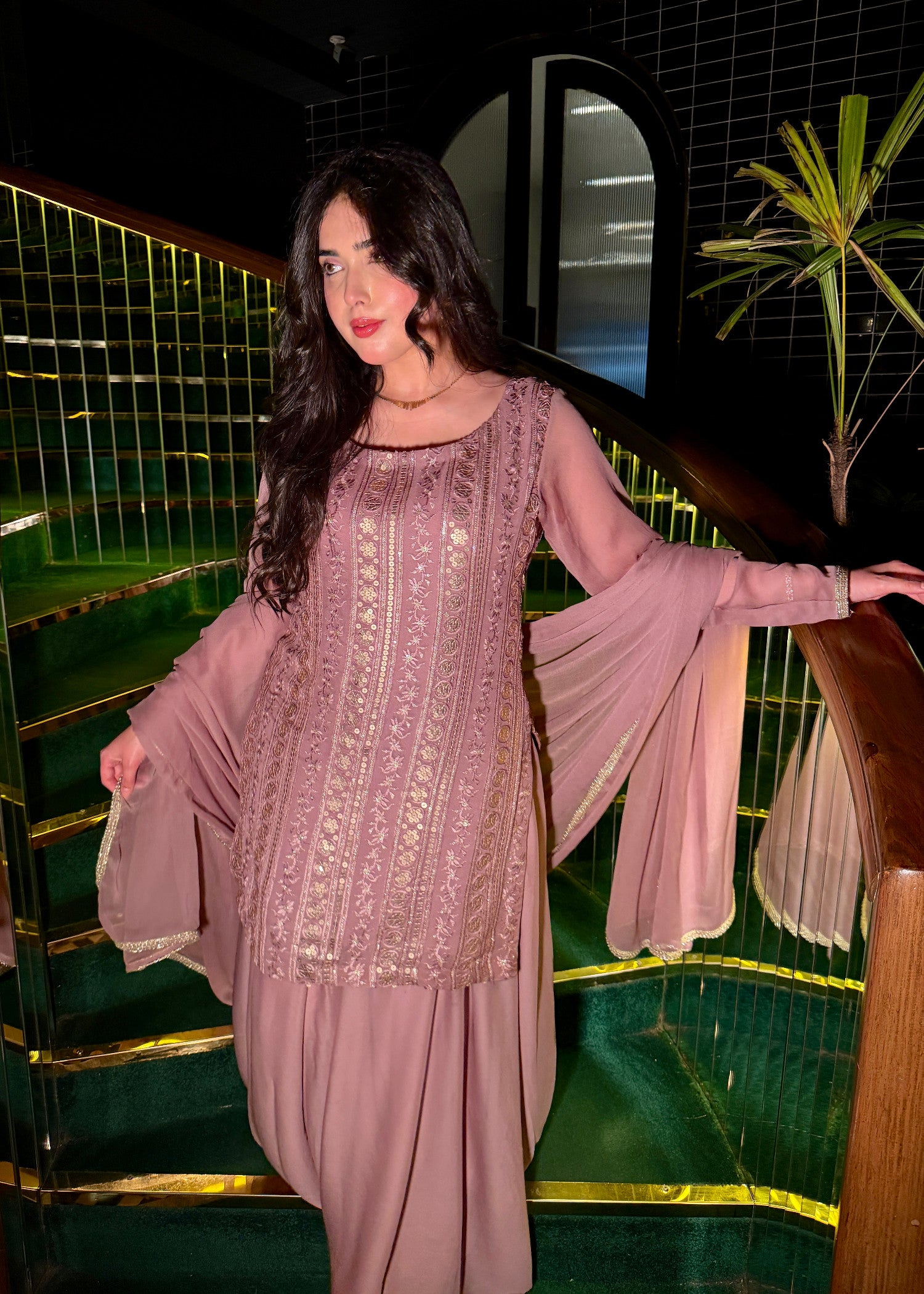 chiffon Sharara in Mauve pink