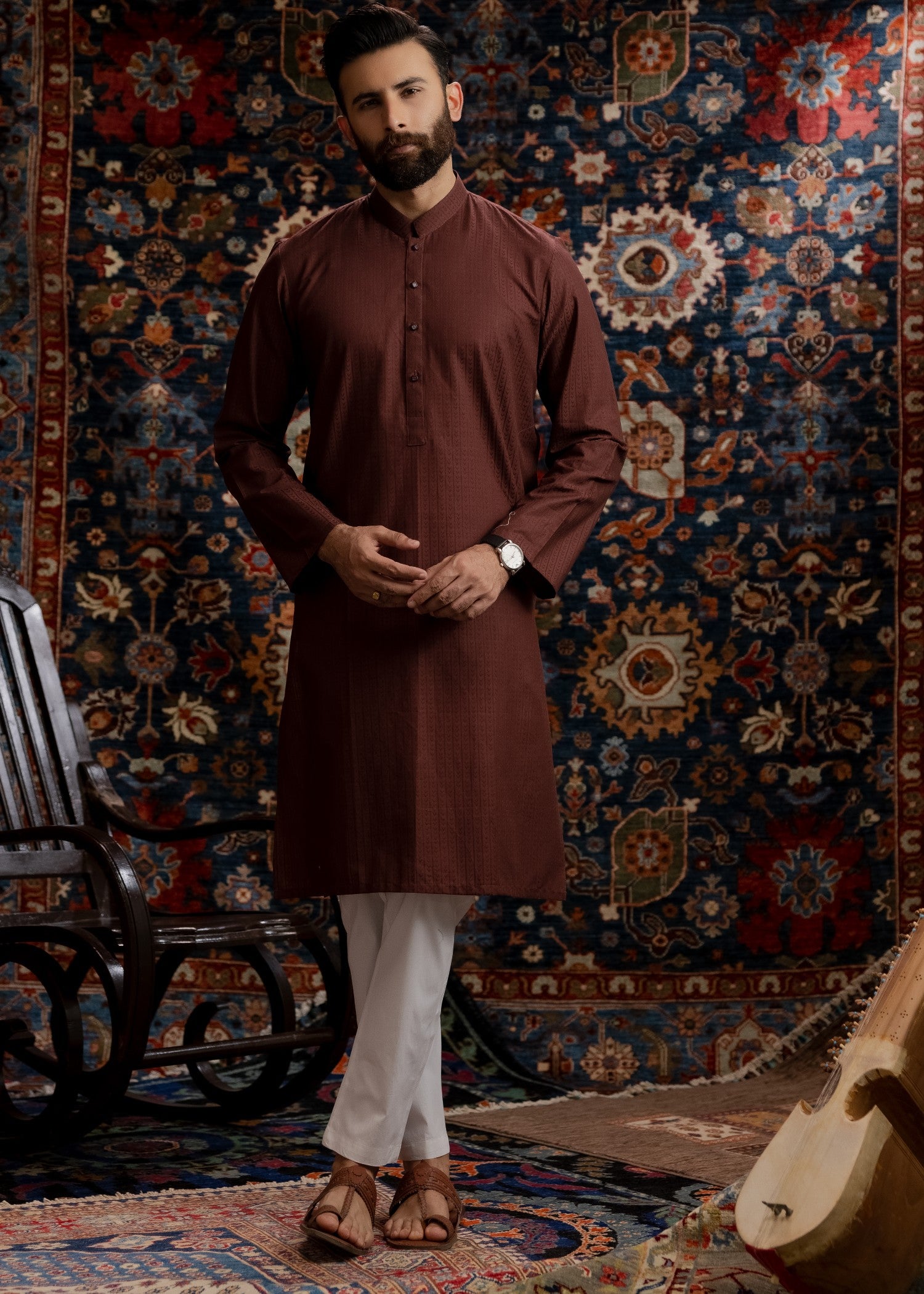 jacquard Kurta in Brown
