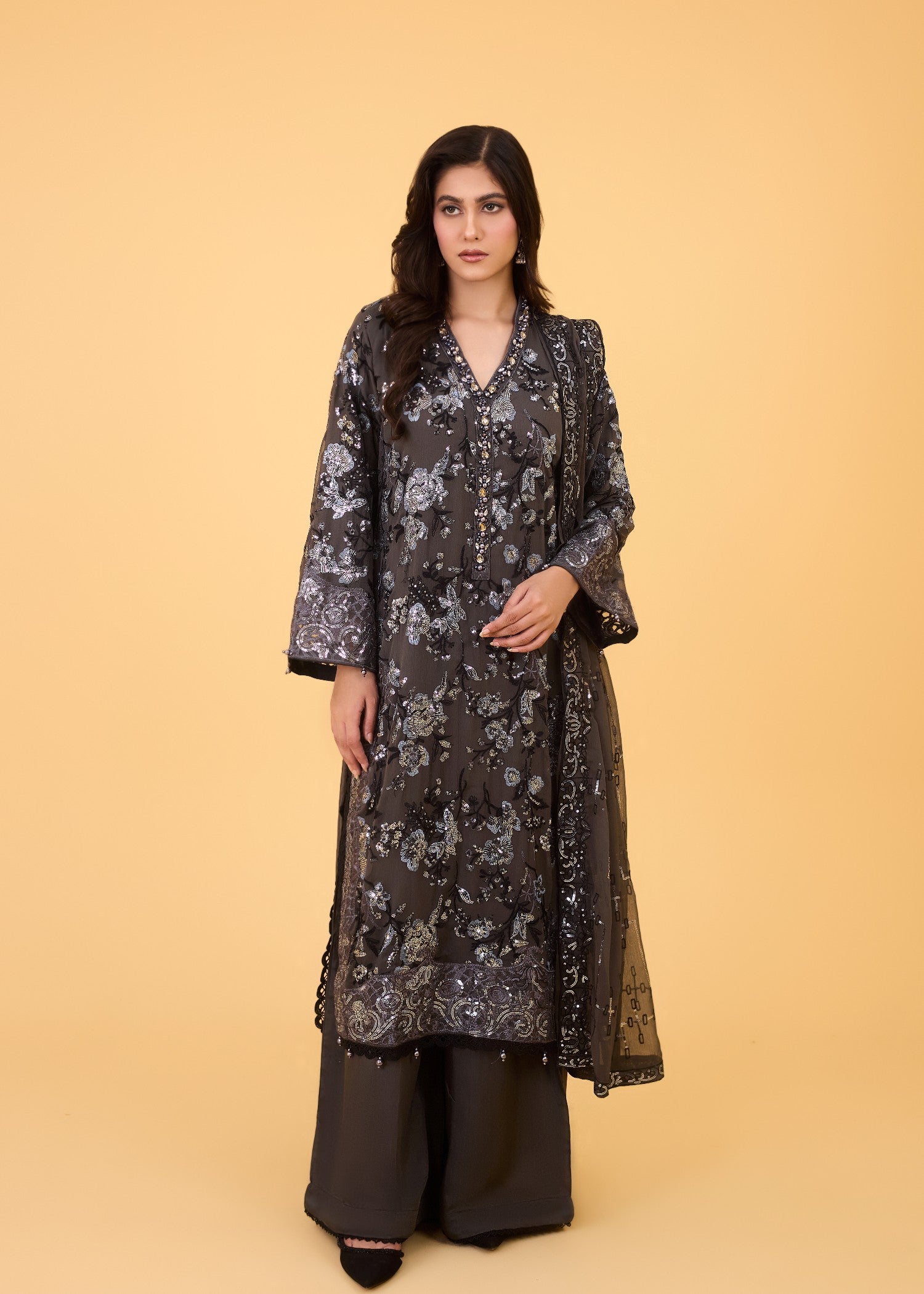 chiffon Kurta Set in Caviar