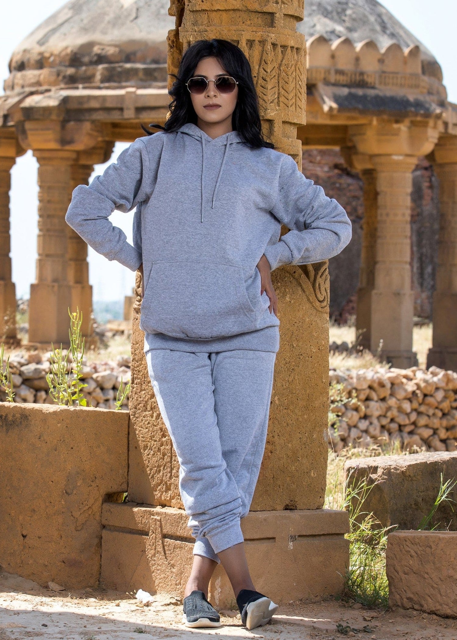 cotton viscose Trousers in Cool grey