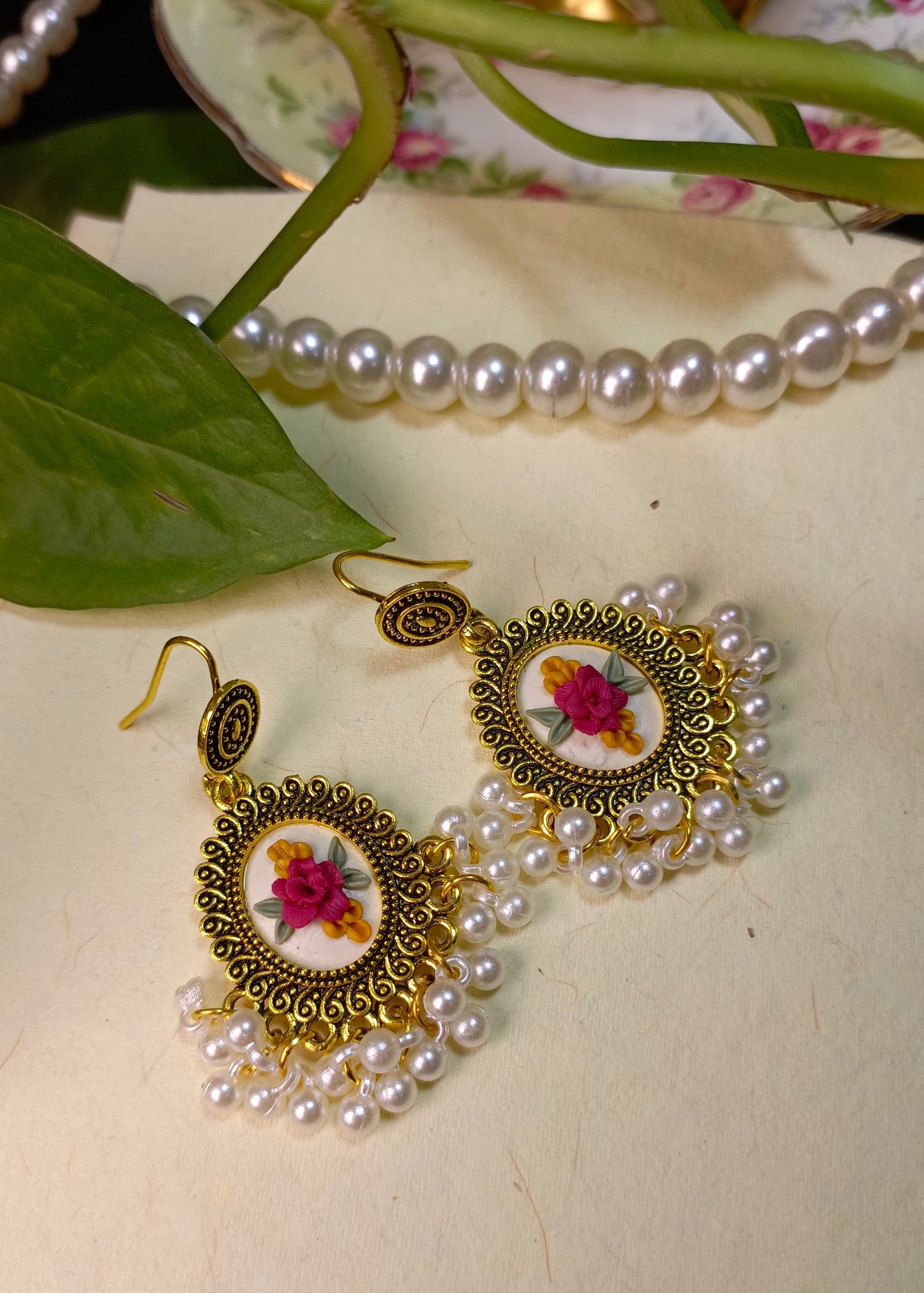 Earrings in White, raspberry pink Color by - Trendy Women Earrings SLS4880