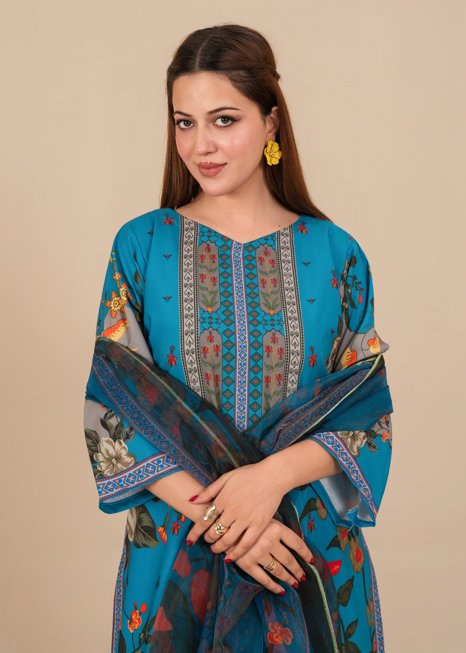 silk crepe Kurta Set in Royal blue