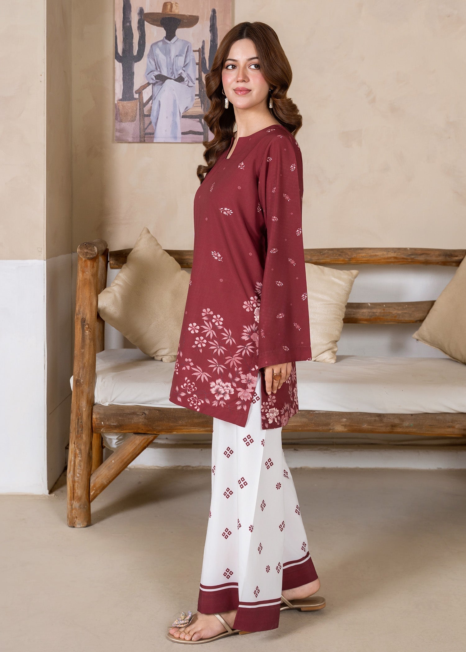 poly lawn Kurta Set in Blood red