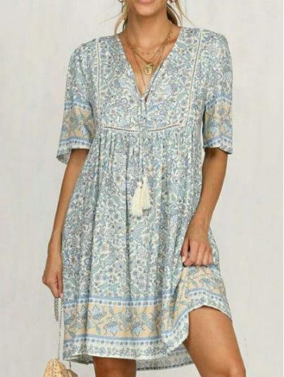 Hollow short sleeve dress sexy V-neck