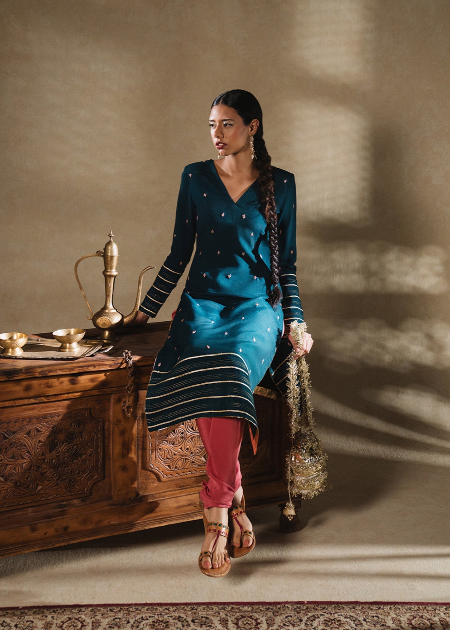 pk raw silk Kurta Set in Teal