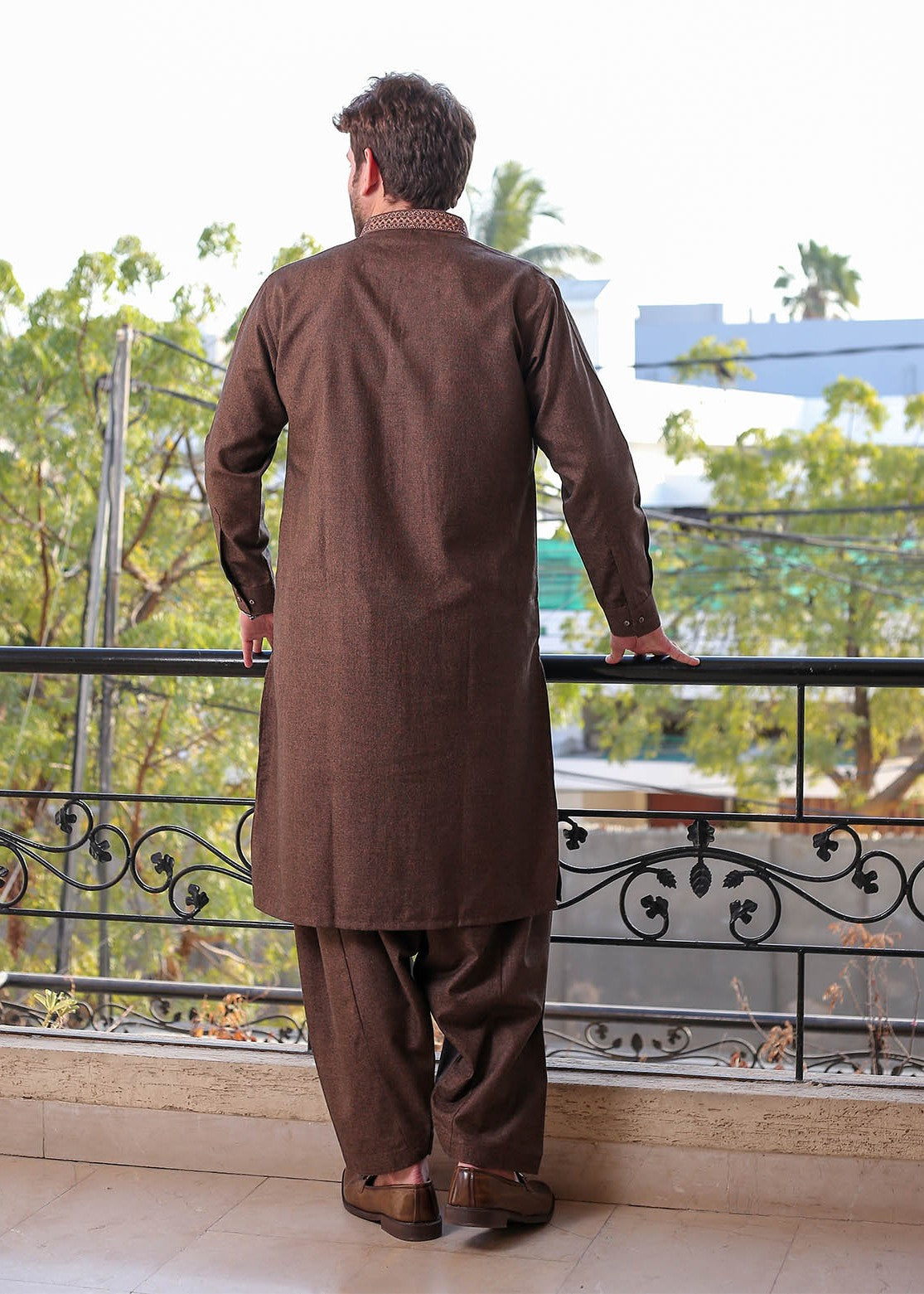 wool viscose Shalwar Kameez in Brown