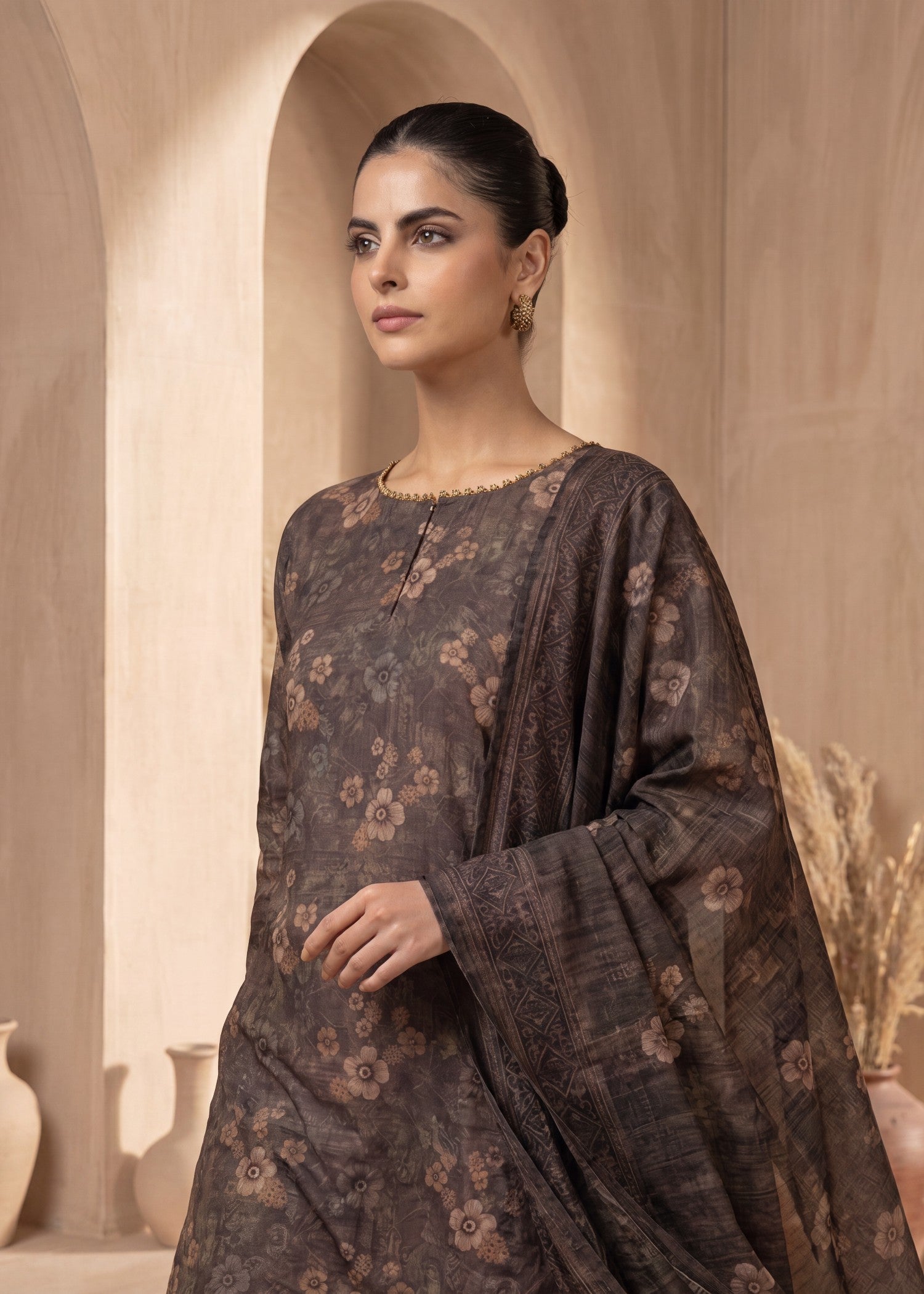 silk Kurta Set in Brown