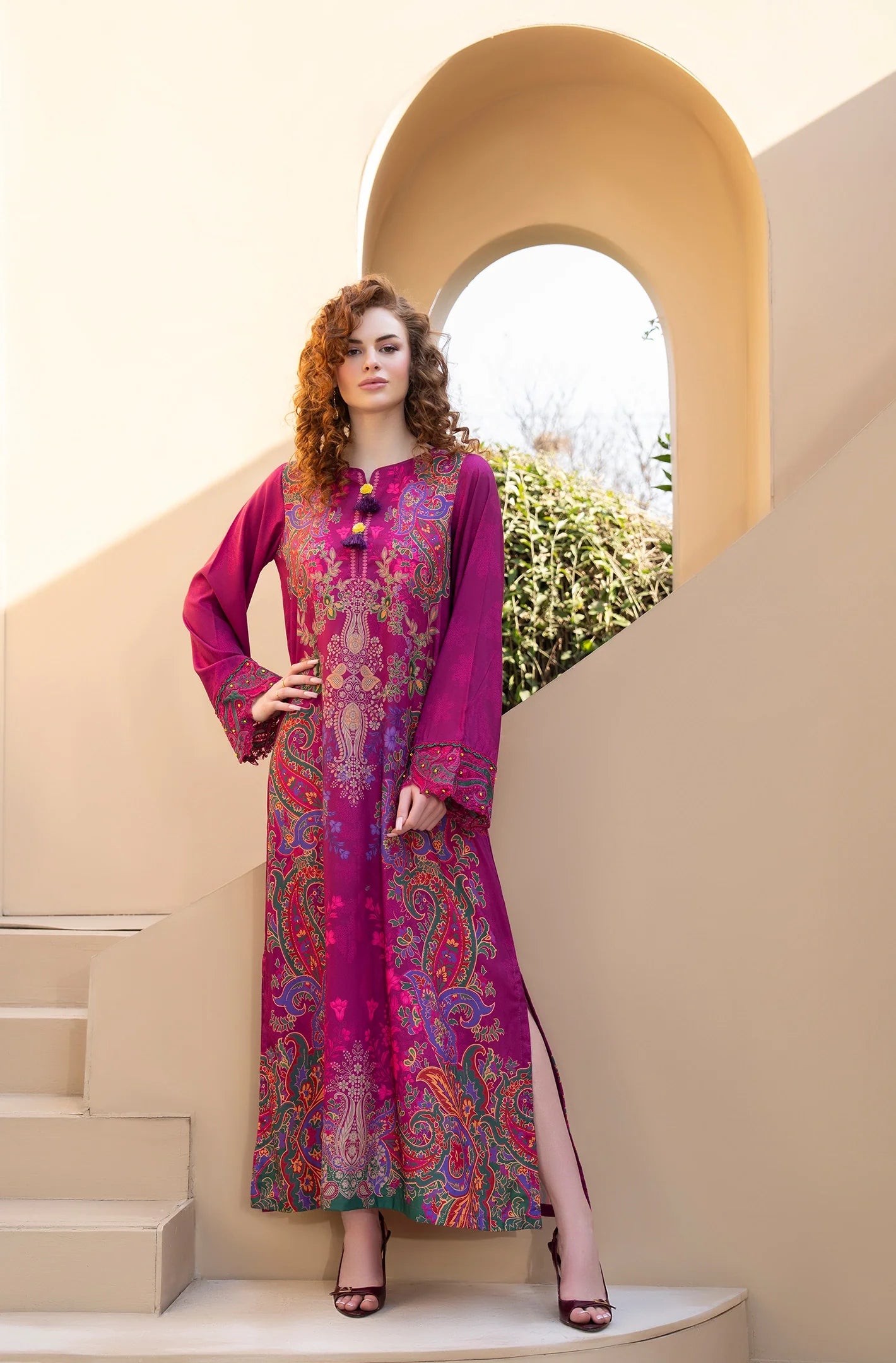 twill cambric Trousers in Magenta