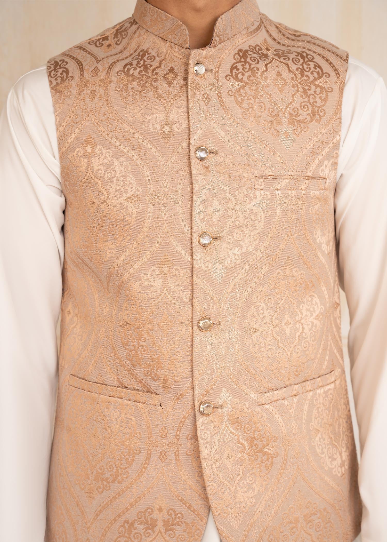 banarasi jacquard Waistcoat in Peach pink