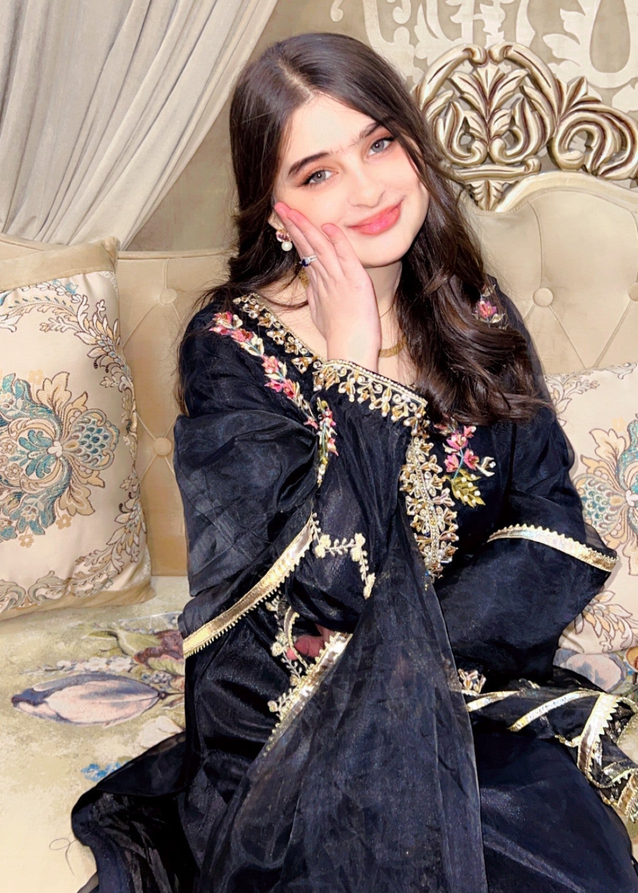 poly organza Sharara in Black