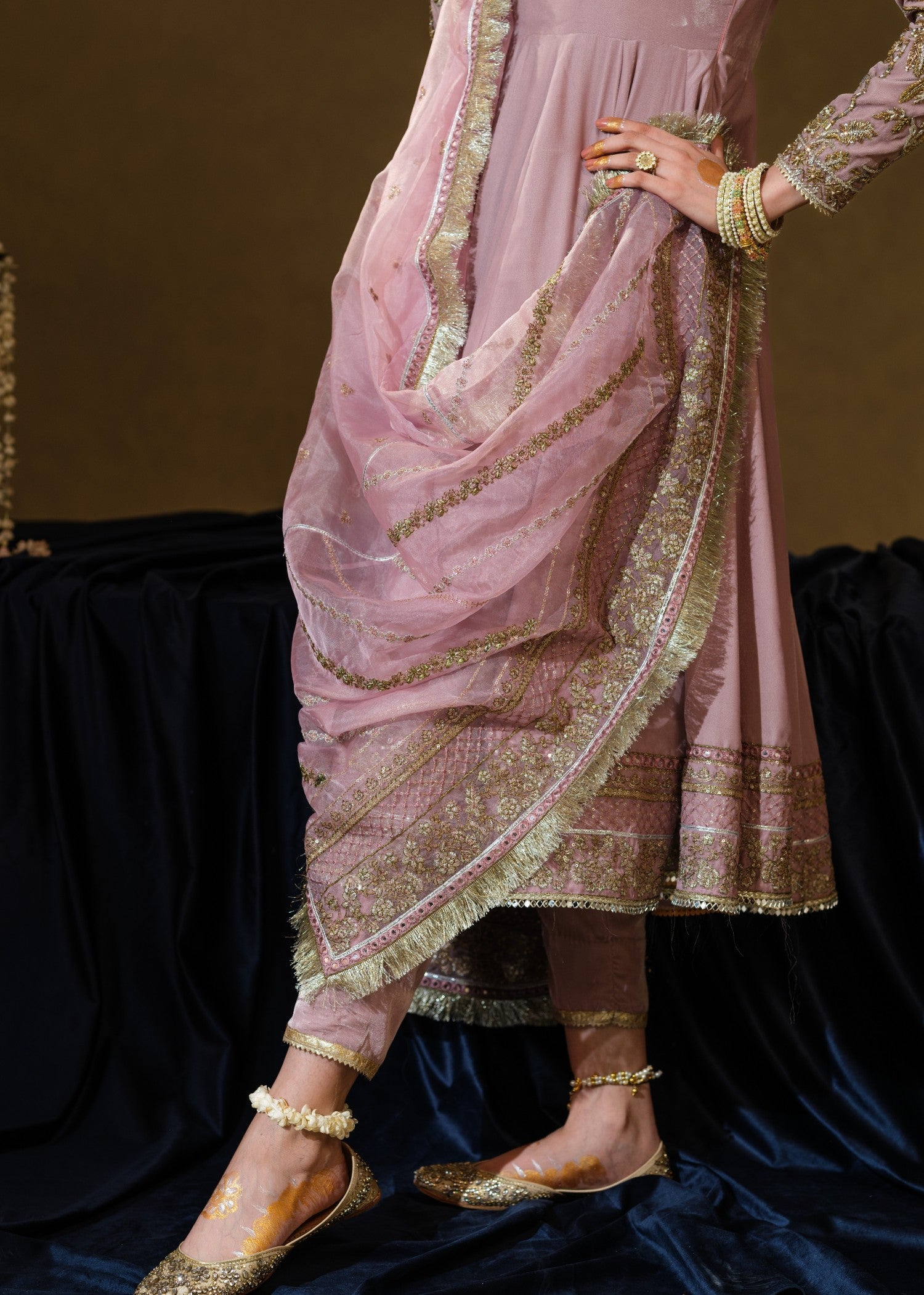 velvet Anarkali in Pink