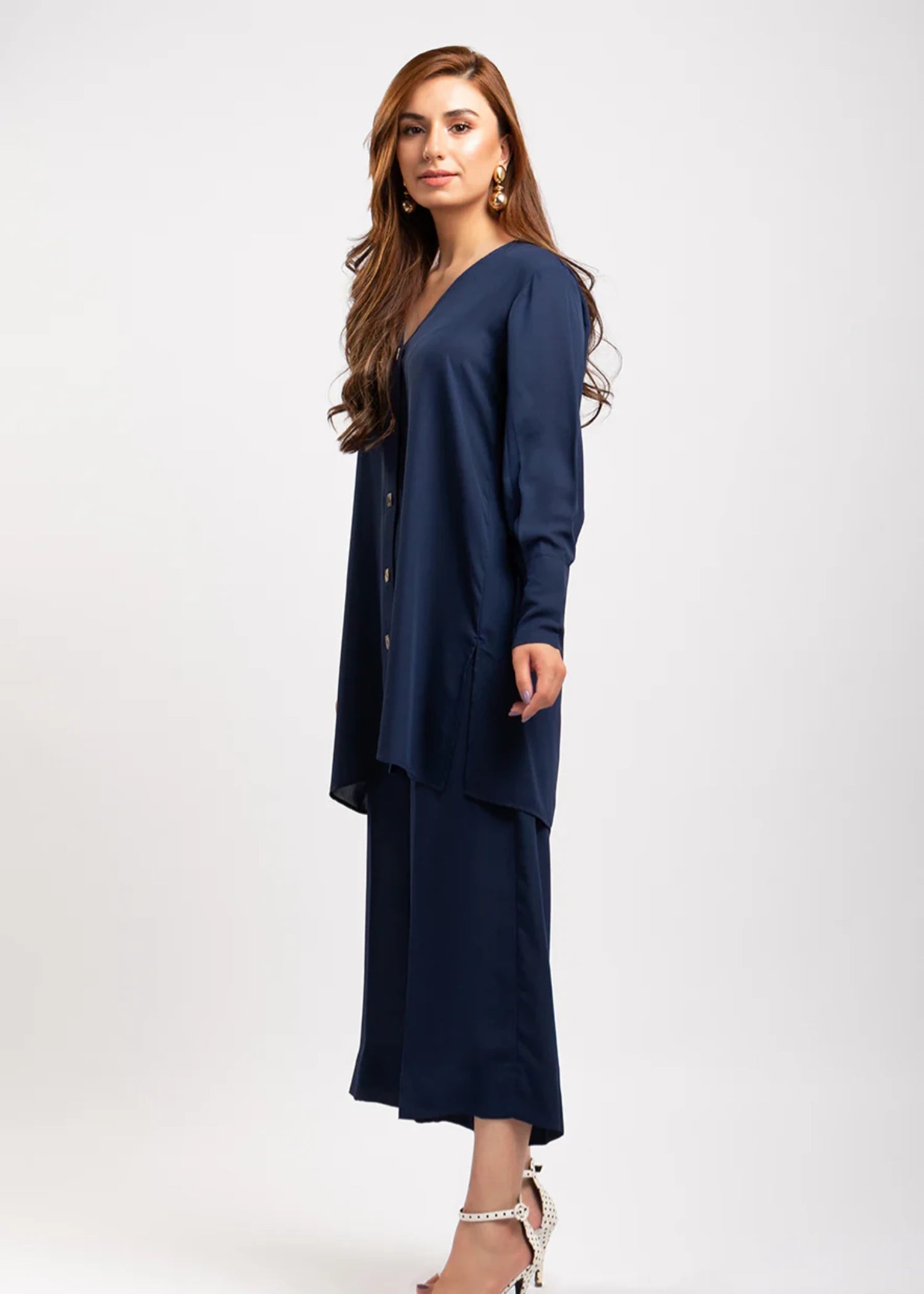 crepe Trousers in Navy blue