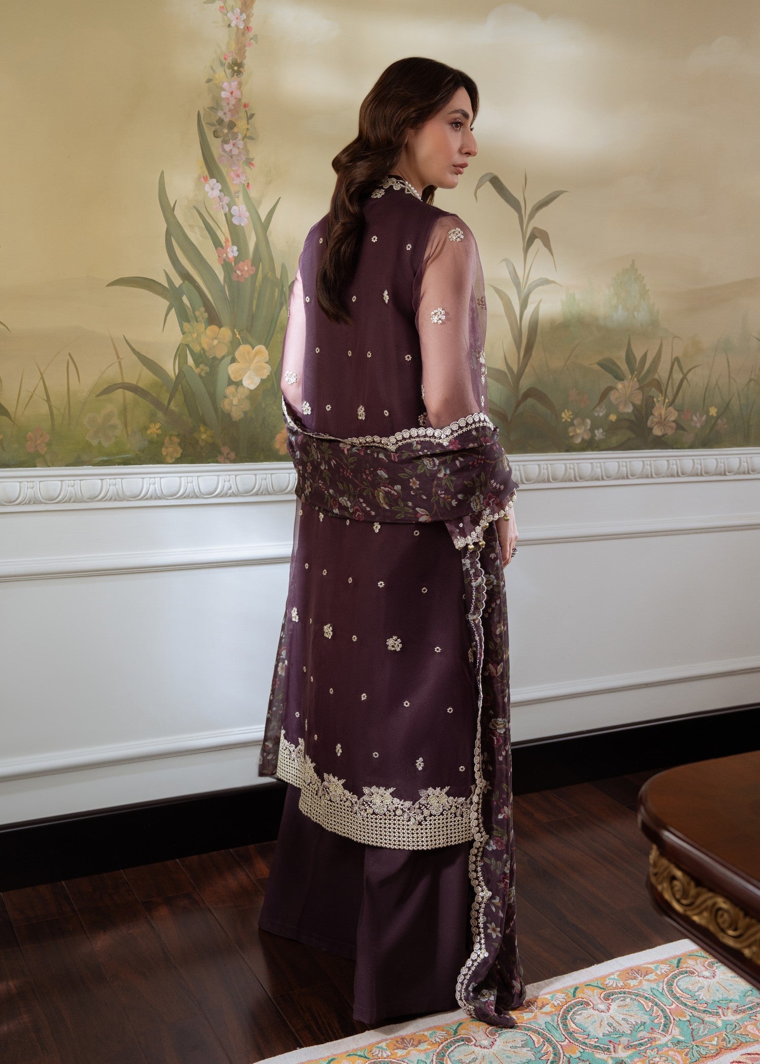 organza Unstitched in Plum