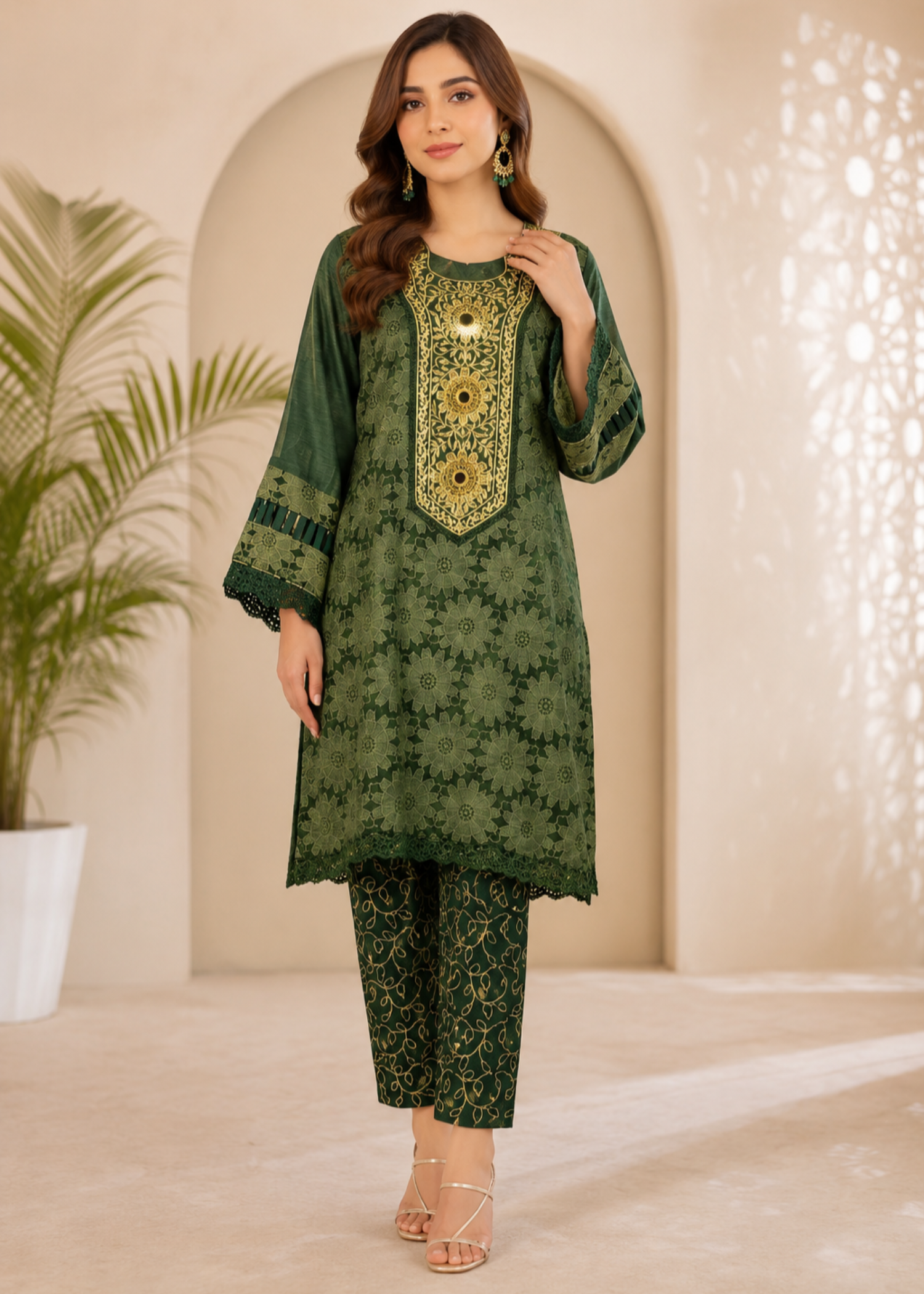 tissue Kurti in Green