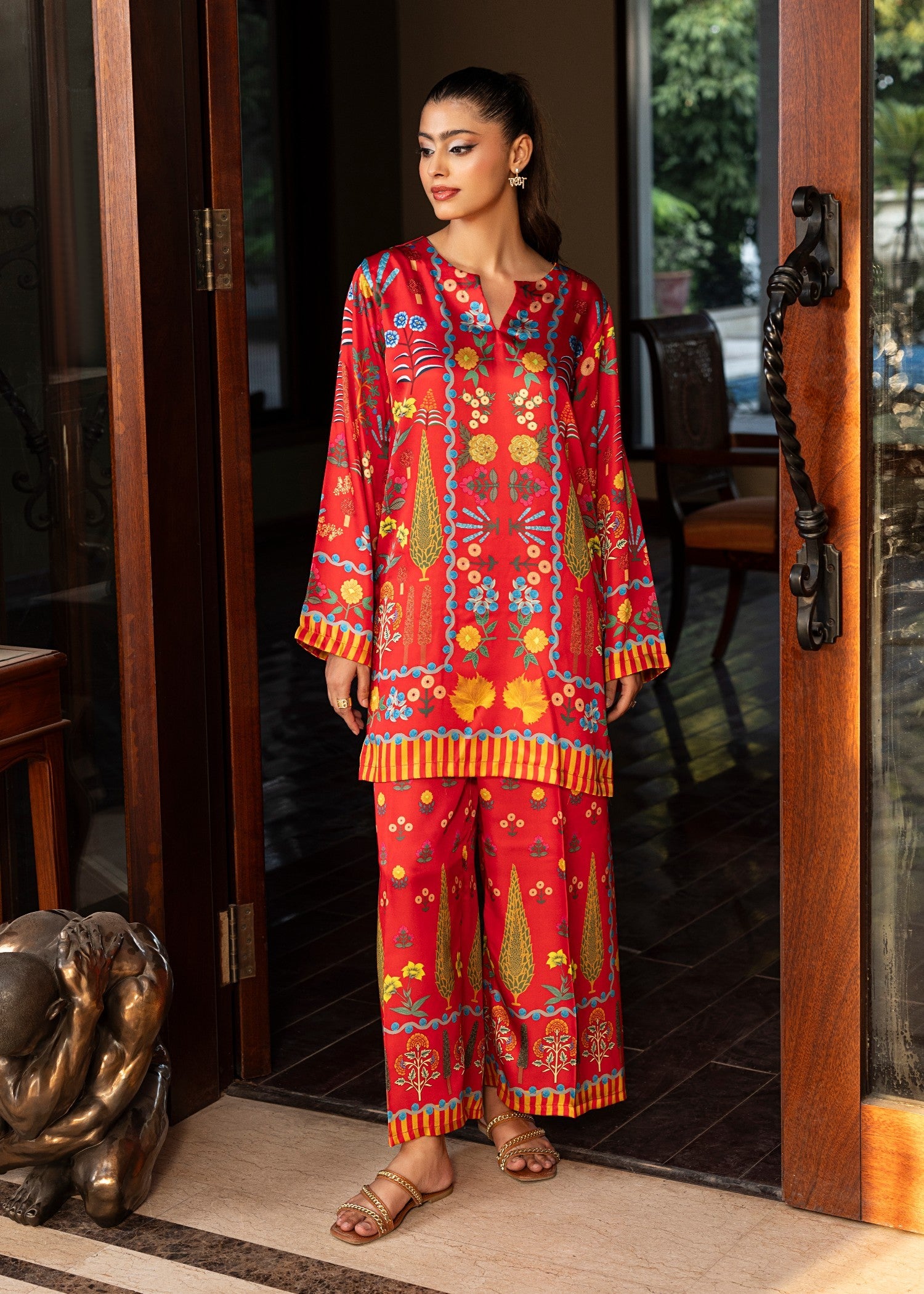 silk charmeuse Co Ord Sets in Red