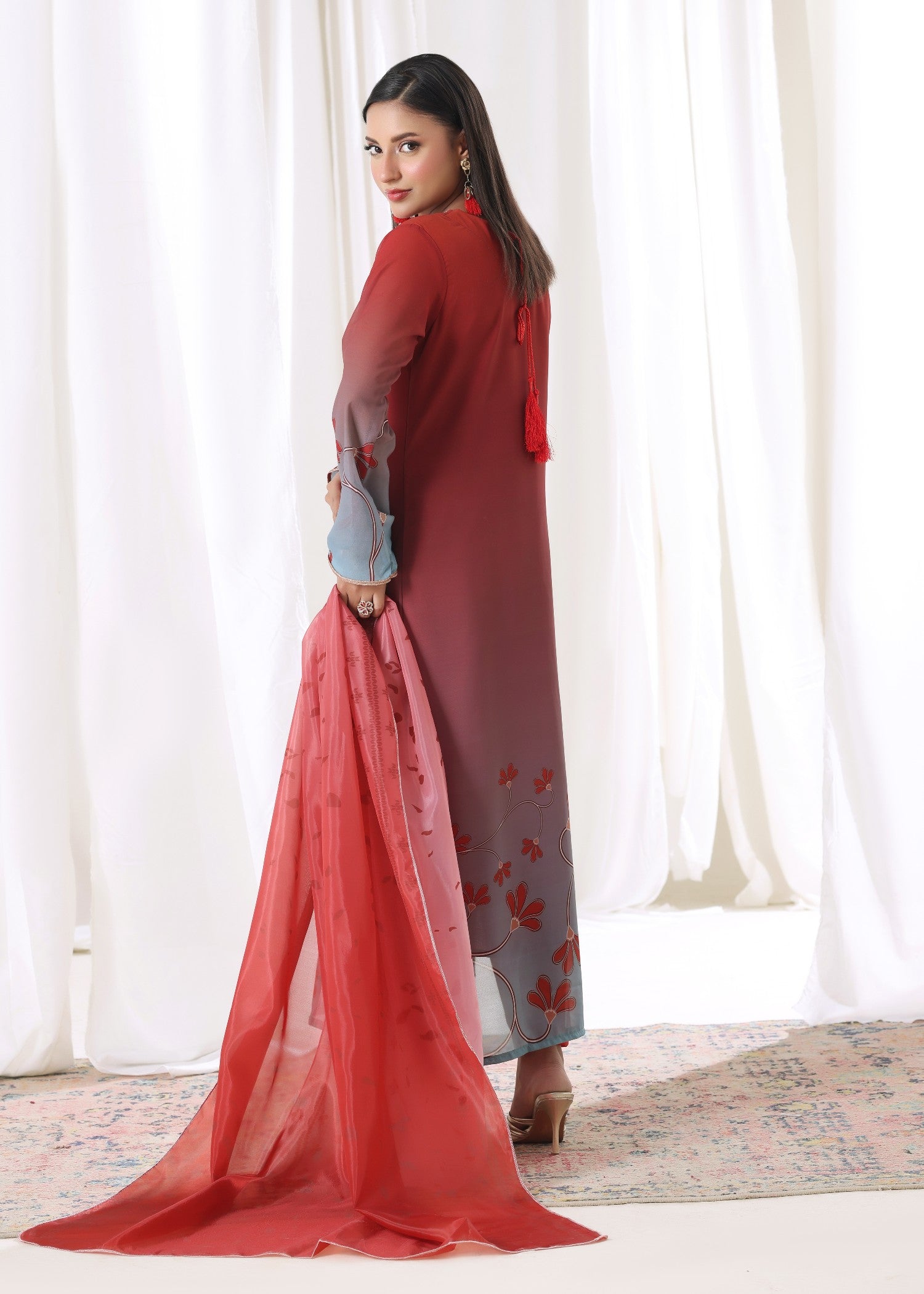 chiffon Kurta Set in Amaranth