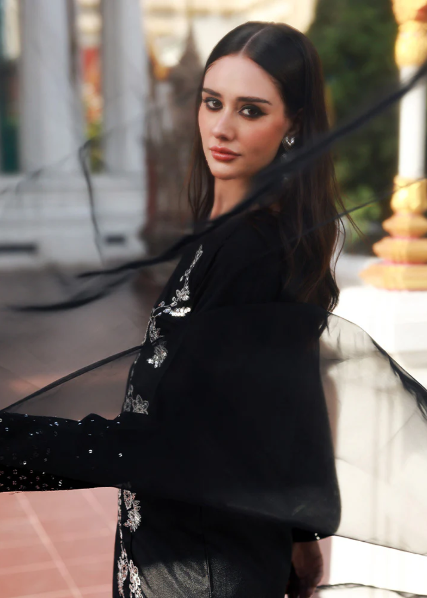 raw silk Sharara in Black